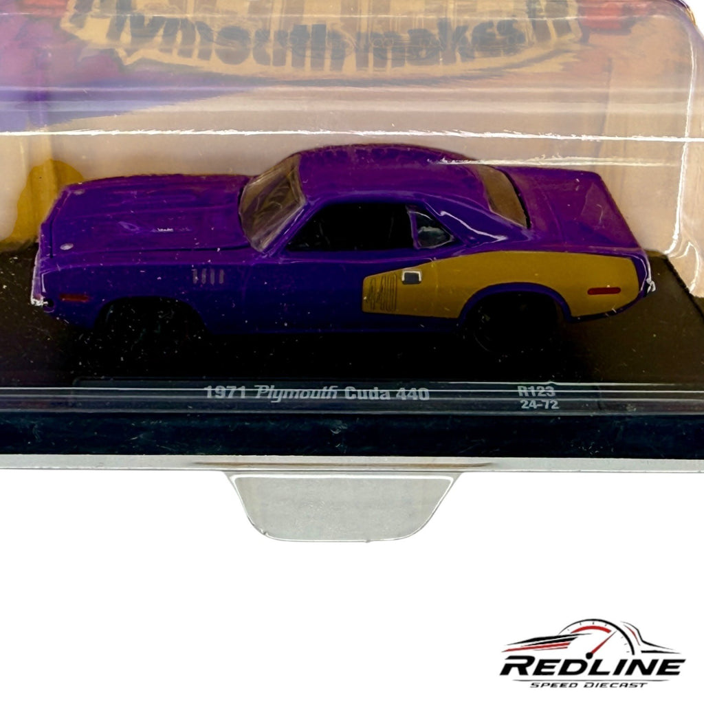🇺🇸M2 Machines 1971 Plymouth Cuda 440 Blue Rapid Transit   R123 24-72 H34🇺🇸
