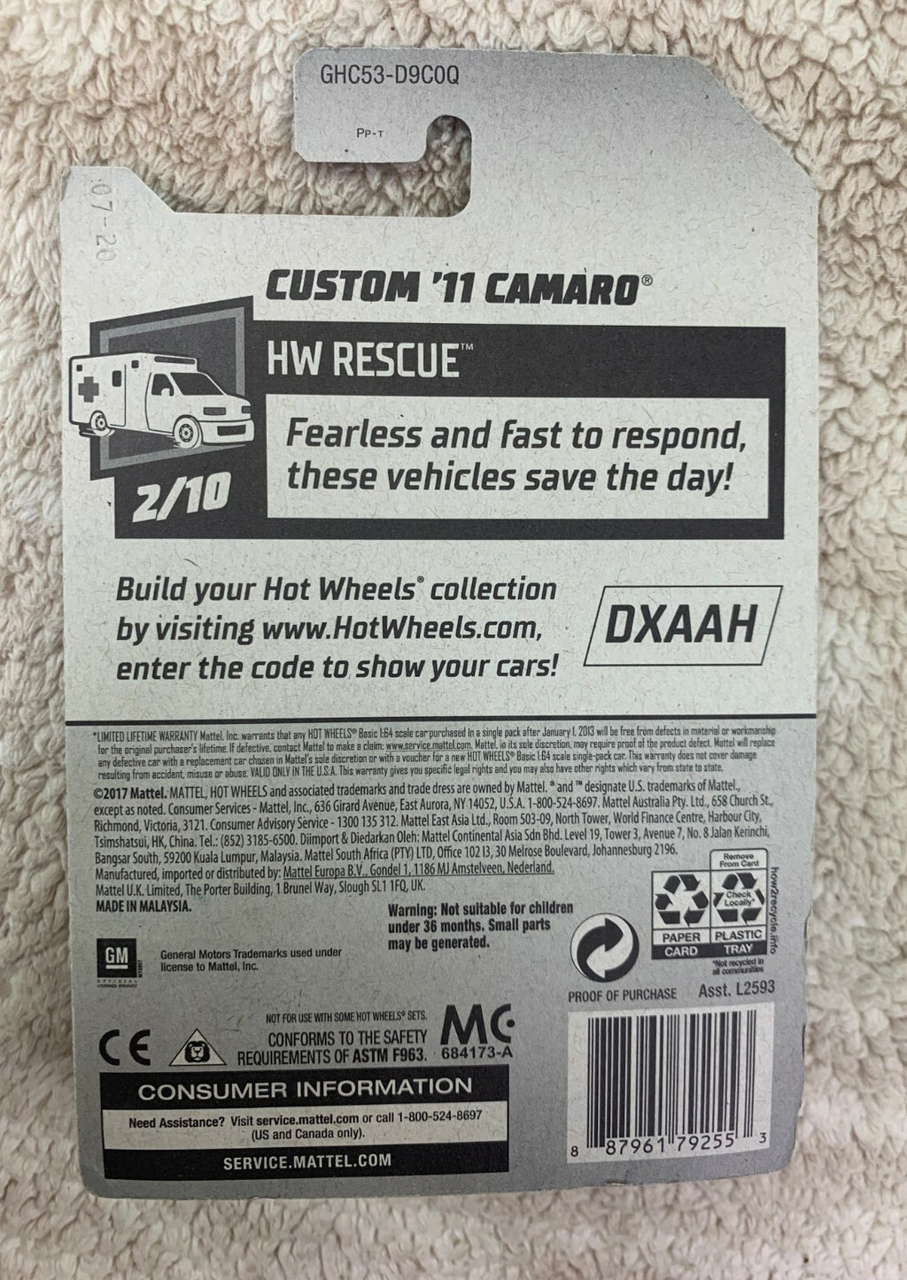 2020 Hotwheels HW Rescue Custom 2011 Camaro Fire Rescue 2/10 HW Rescue Series H5