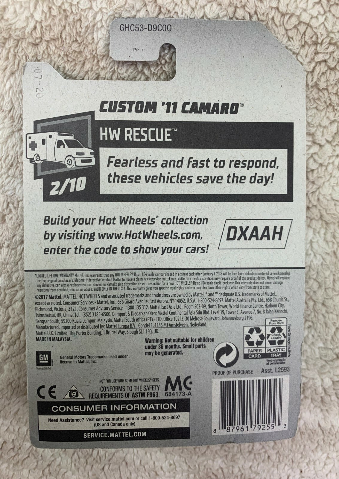 2020 Hotwheels HW Rescue Custom 2011 Camaro Fire Rescue 2/10 HW Rescue Series H5