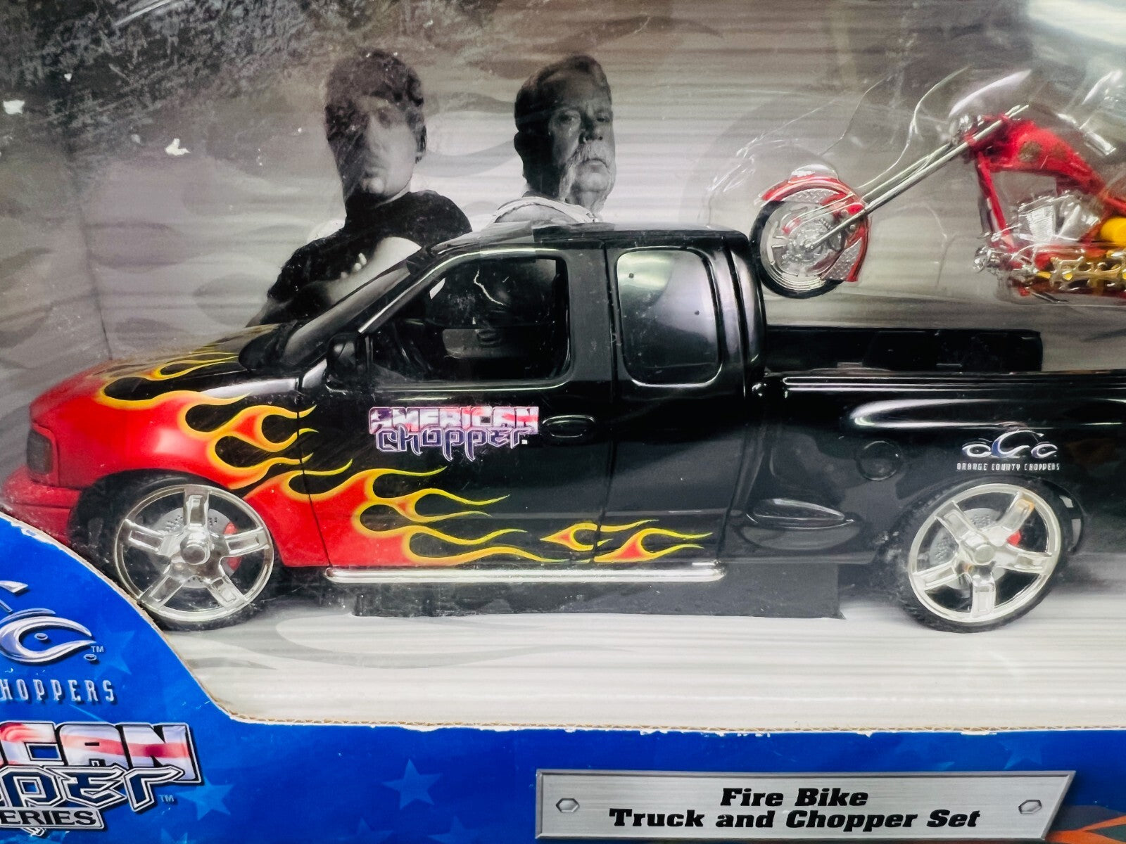 🦅🦅🦅American Chopper Fire Bike Truck and Chopper Set 1:18 Orange County🦅🦅🦅