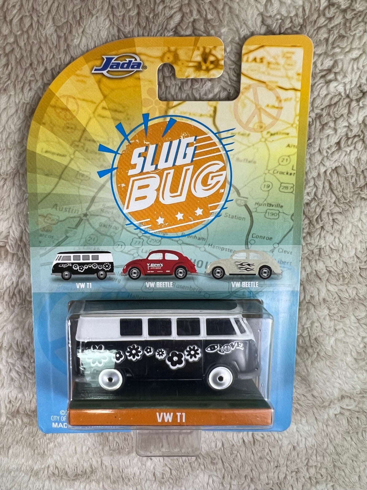 🇩🇪🇩🇪🇩🇪Jada Punch Buggy VW T1 Van Black & White w/Flowers  HW15🇩🇪🇩🇪🇩🇪