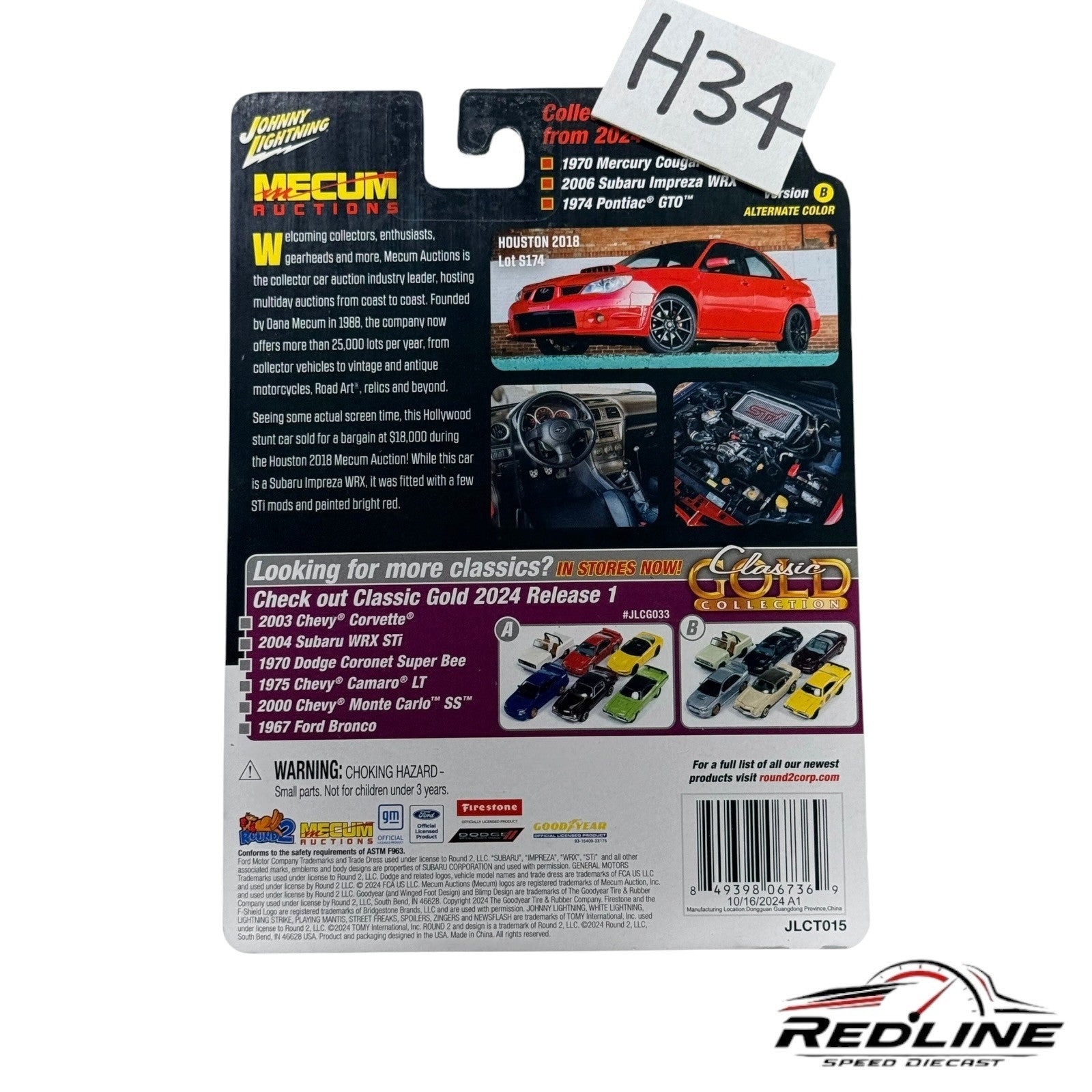 Johnny Lightning Mecum Auctions Diecast Subaru Impreza WRX 2006 White Car H34