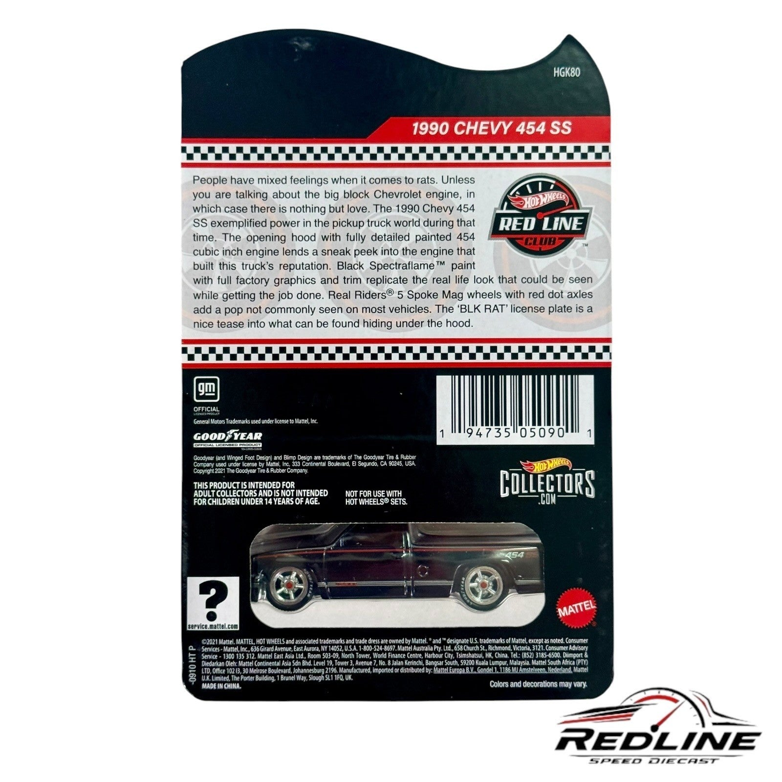🇺🇸🇺🇸Hot Wheels Redline Club 1990 Chevy 454 SS Black H33🇺🇸🇺🇸