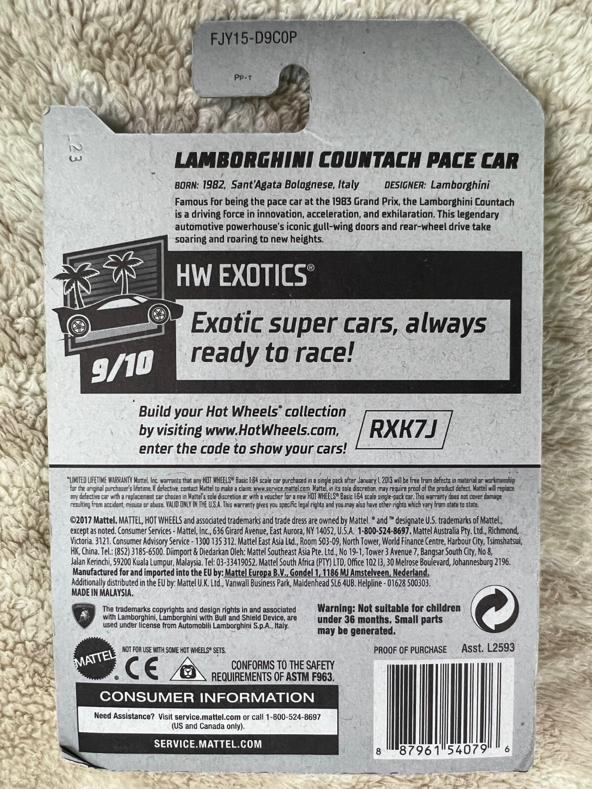 🇮🇹Hot Wheels HW Exotics Lamborghini Countach Pace Car White 217/365 HW19🇮🇹