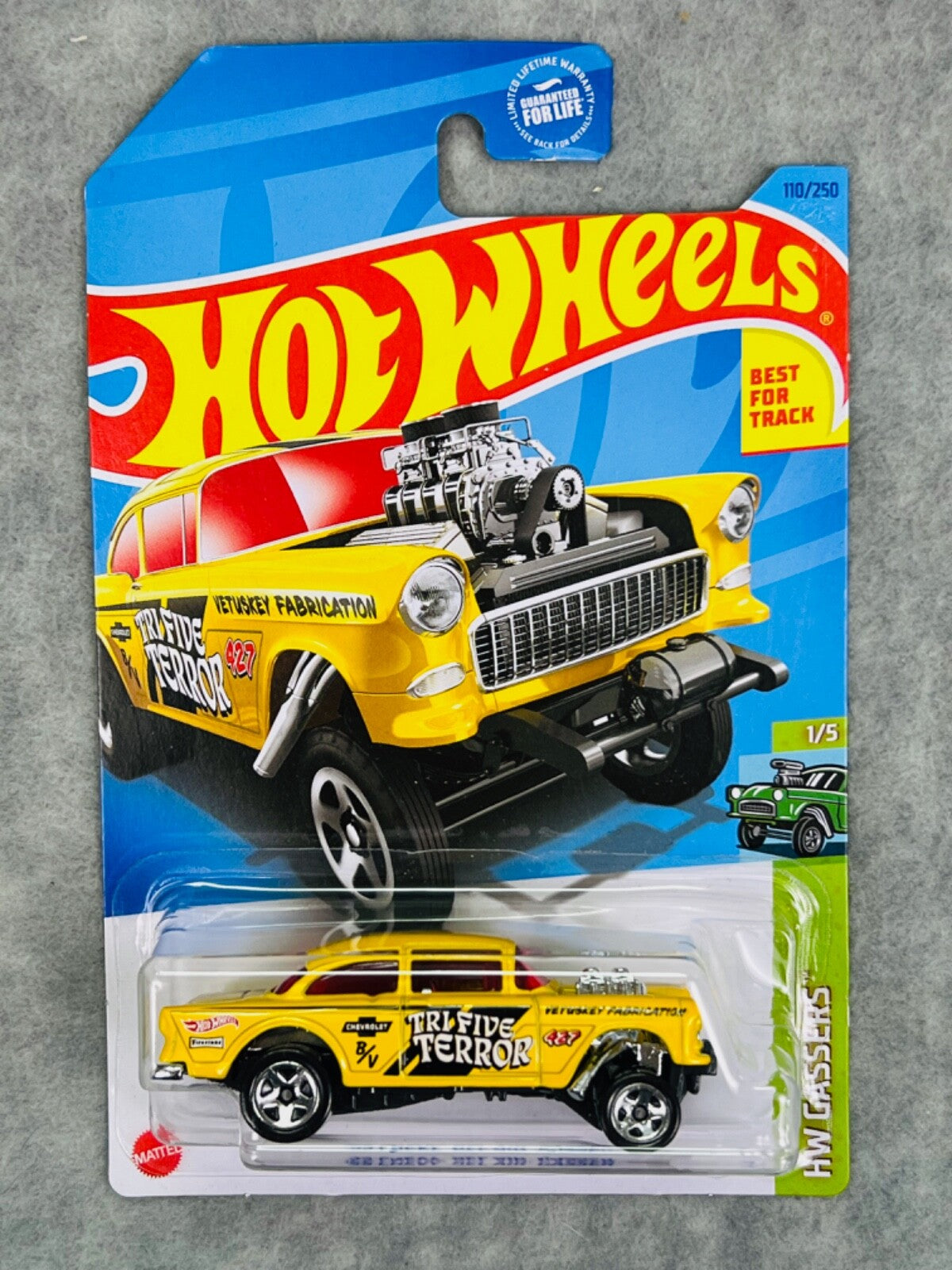 🔥Hot Wheels HW Gassers 1/5 Yellow ‘55 Chevy Bel Air Gasser Tri Five Terror H27