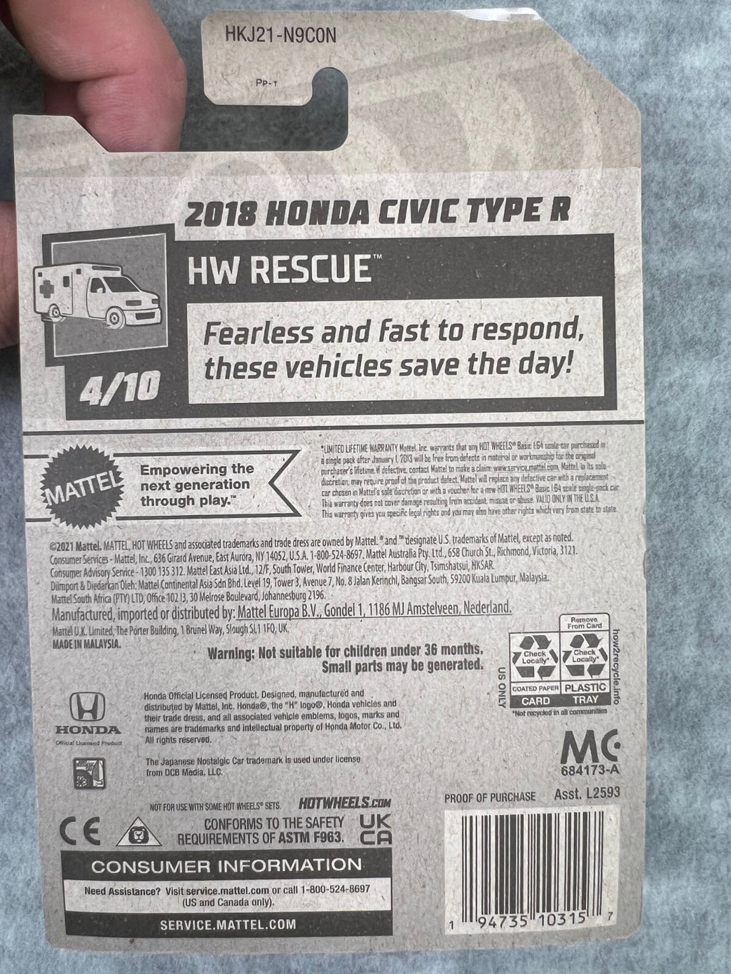 🔥🔥🔥Hot Wheels 2018 Honda Civic Type R White HW Rescue HW21🔥🔥🔥