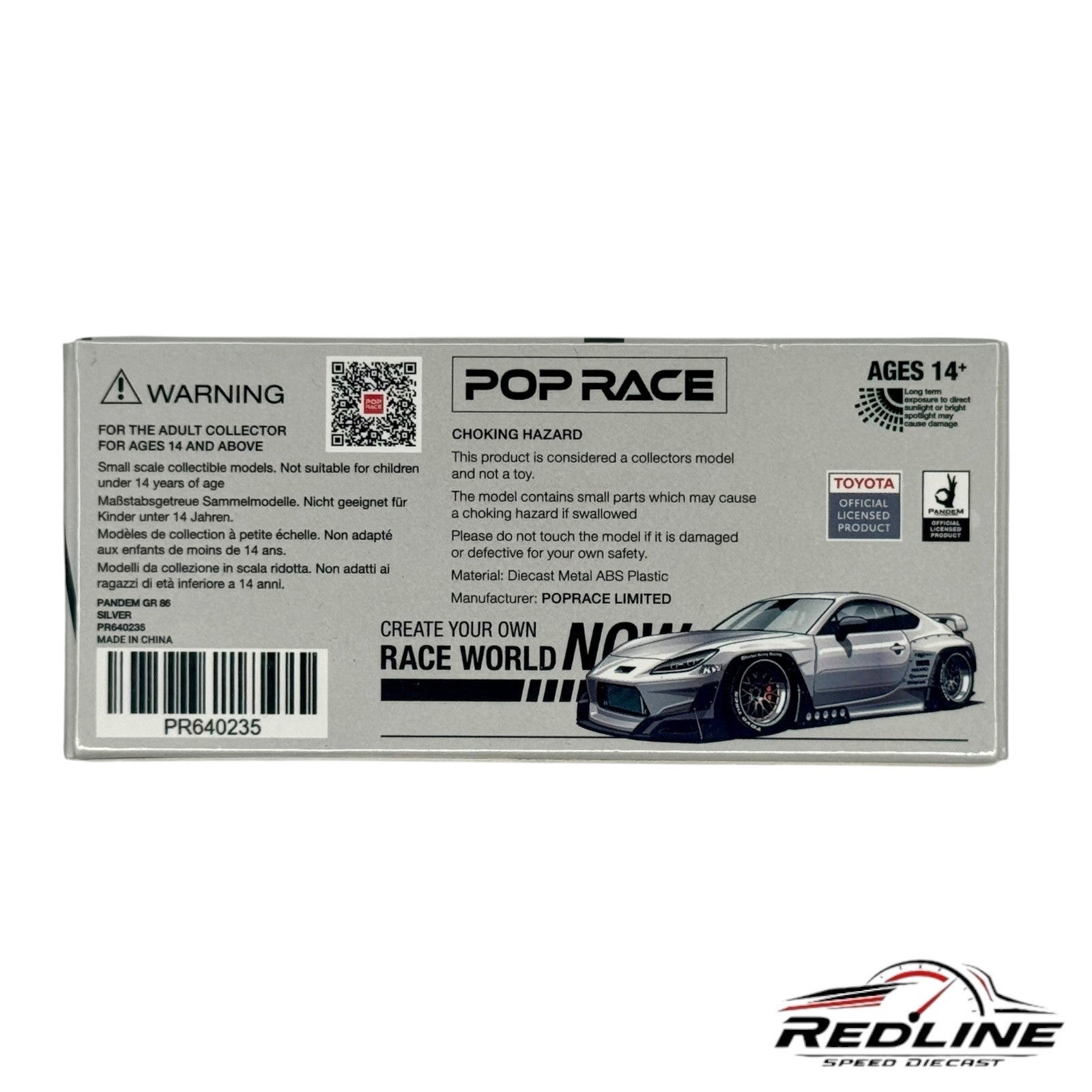 🎌🎌Pop Race Toyota Pandem GR 86 Silver 1:64 Scale Diecast Car H17🎌🎌