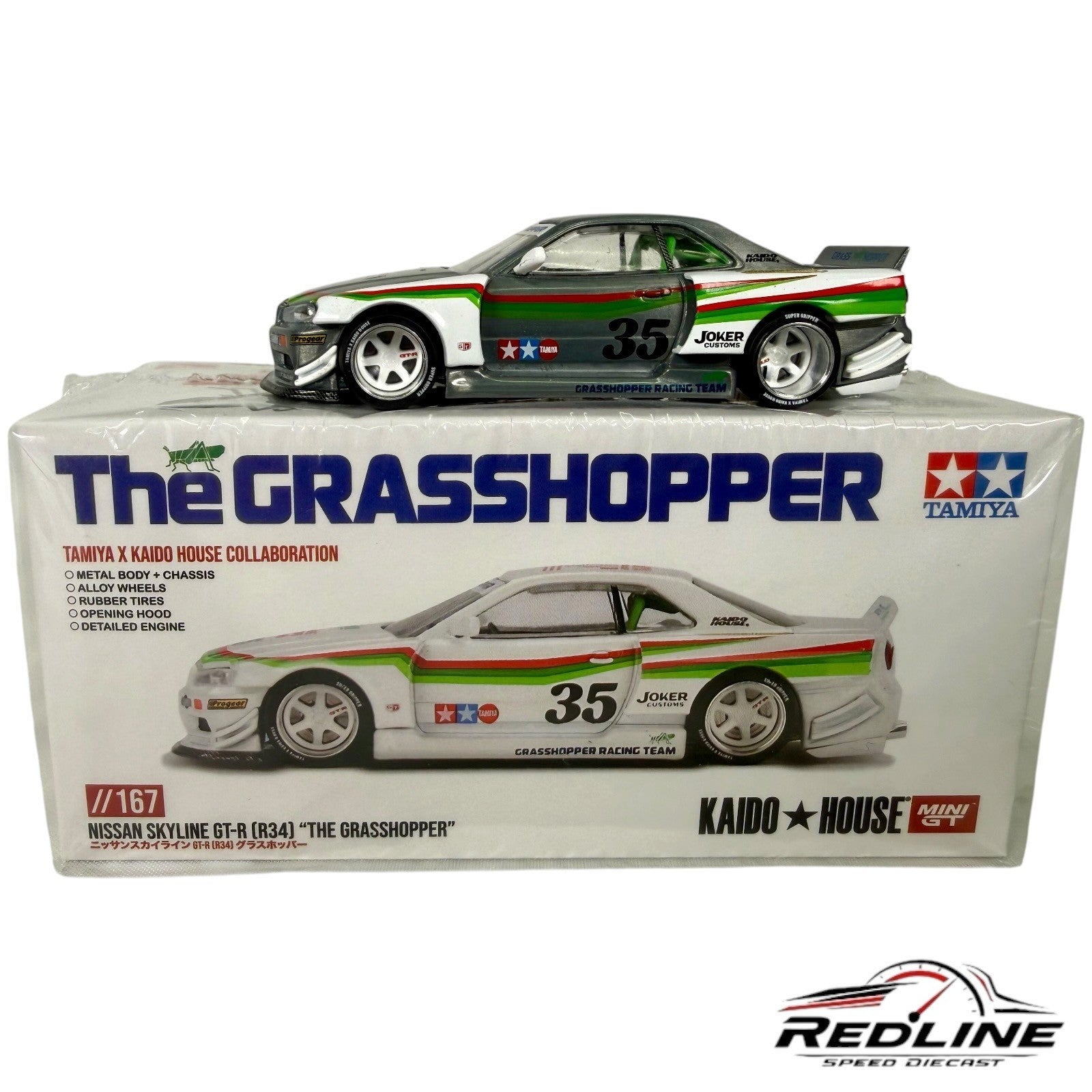 🎌🎌Kaido House Nissan Skyline R34 The GRASSHOPPER V1 KHMG167O 1:64 H15🎌🎌