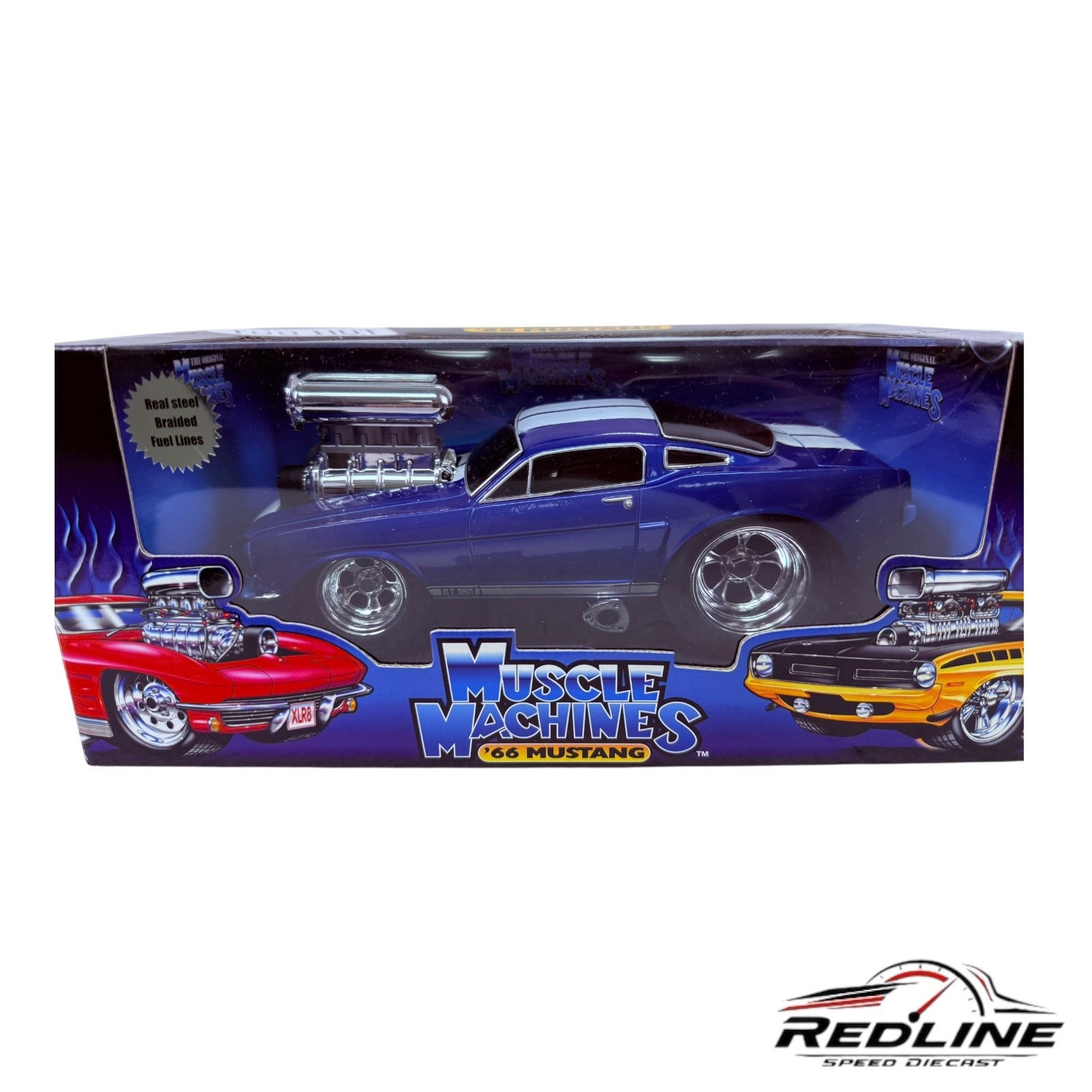 🇺🇸🇺🇸Muscle Machines 1966 Mustang Blue White Stripes 1:18 TV🇺🇸🇺🇸