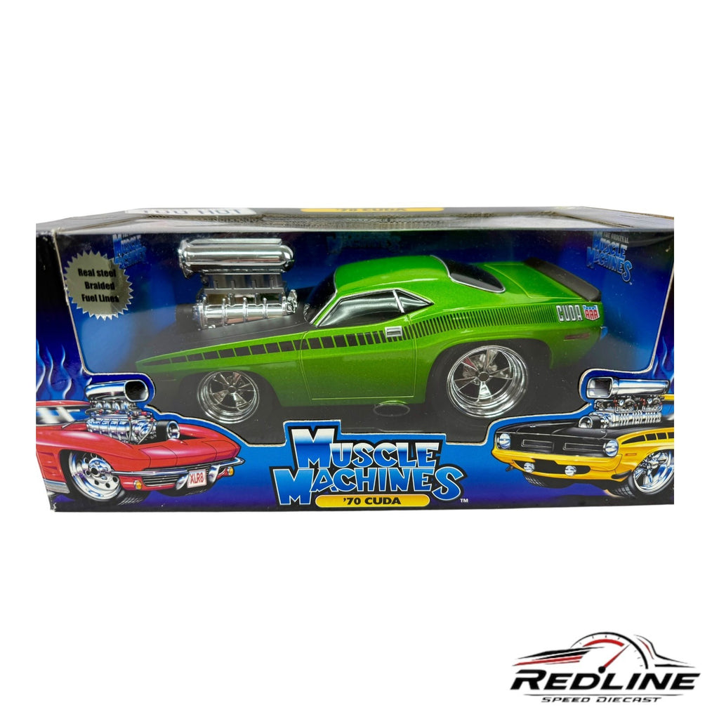 🇺🇸🇺🇸Funline Muscle Machines  Rare Green And Black 70 Cuda 1:18🇺🇸🇺🇸