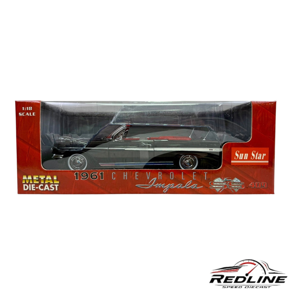 🇺🇸Sun Star 1961 Chevrolet Impala SS 409 Black Red Interior 1:18 C3🇺🇸
