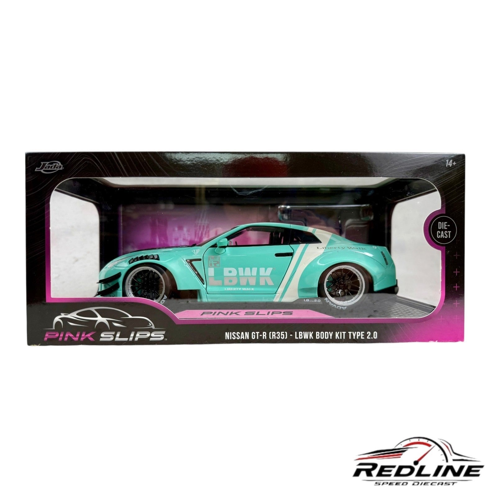 🎌🎌Jada Pink Slips  Nissan GT-R R35 LBWK Body Kit Type 2.0 in Teal 1:18 B3🎌🎌