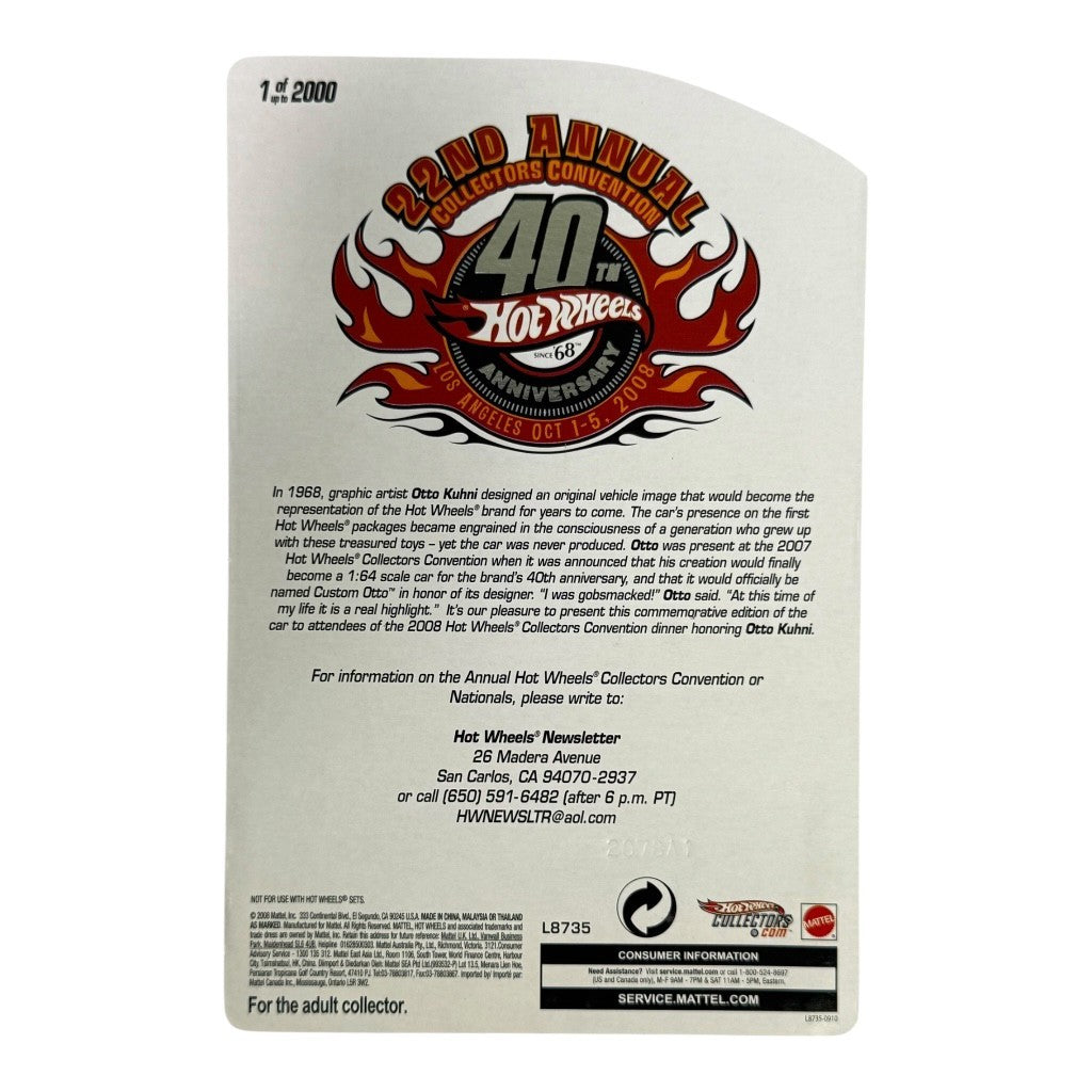 🔥Hotwheels 22nd Annual Collectors Convention Custom Otto Dinner Sticker H15🔥