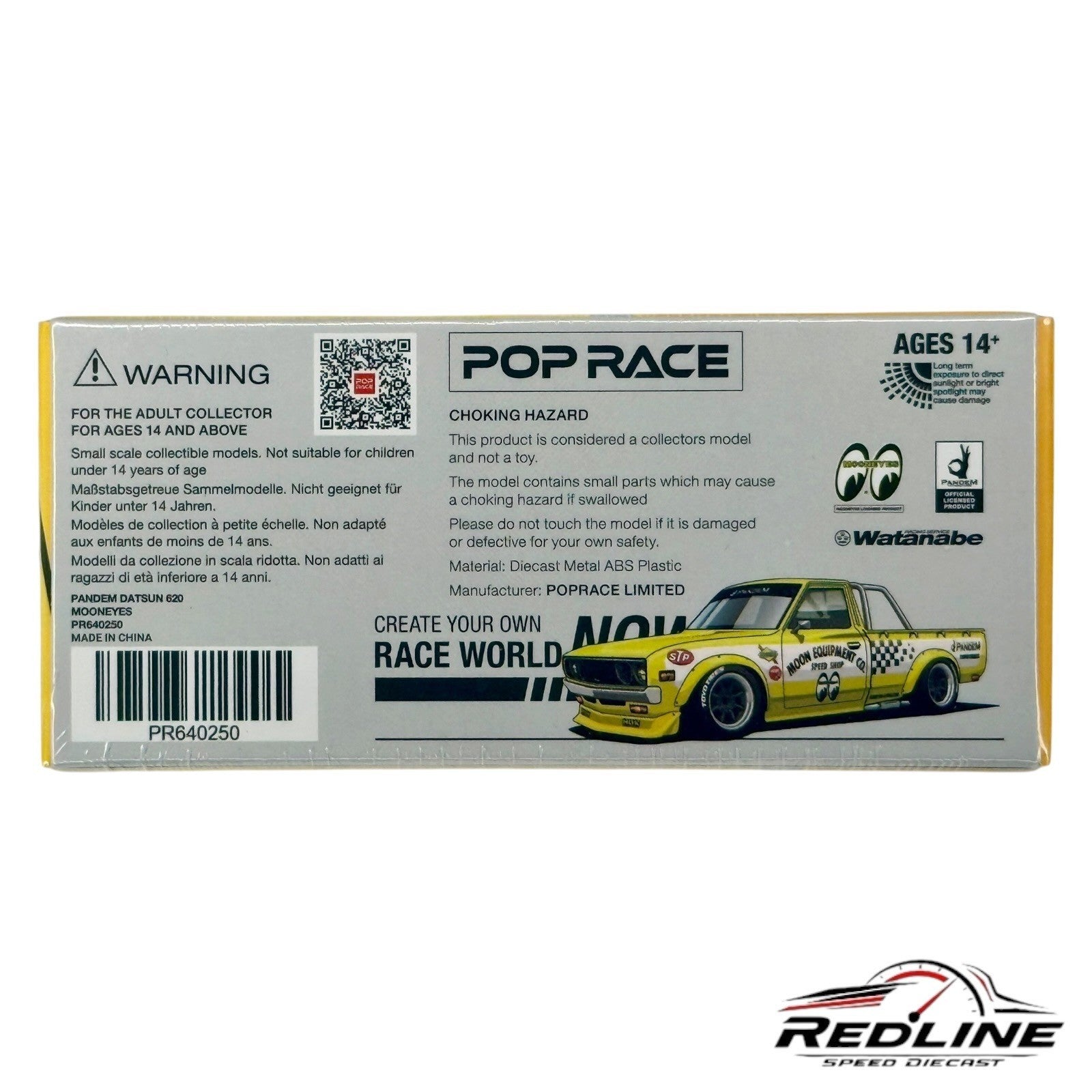 🎌Pop Race Pandem Datsun 620 pickup Mooneyes Yellow 1:64 H17🎌