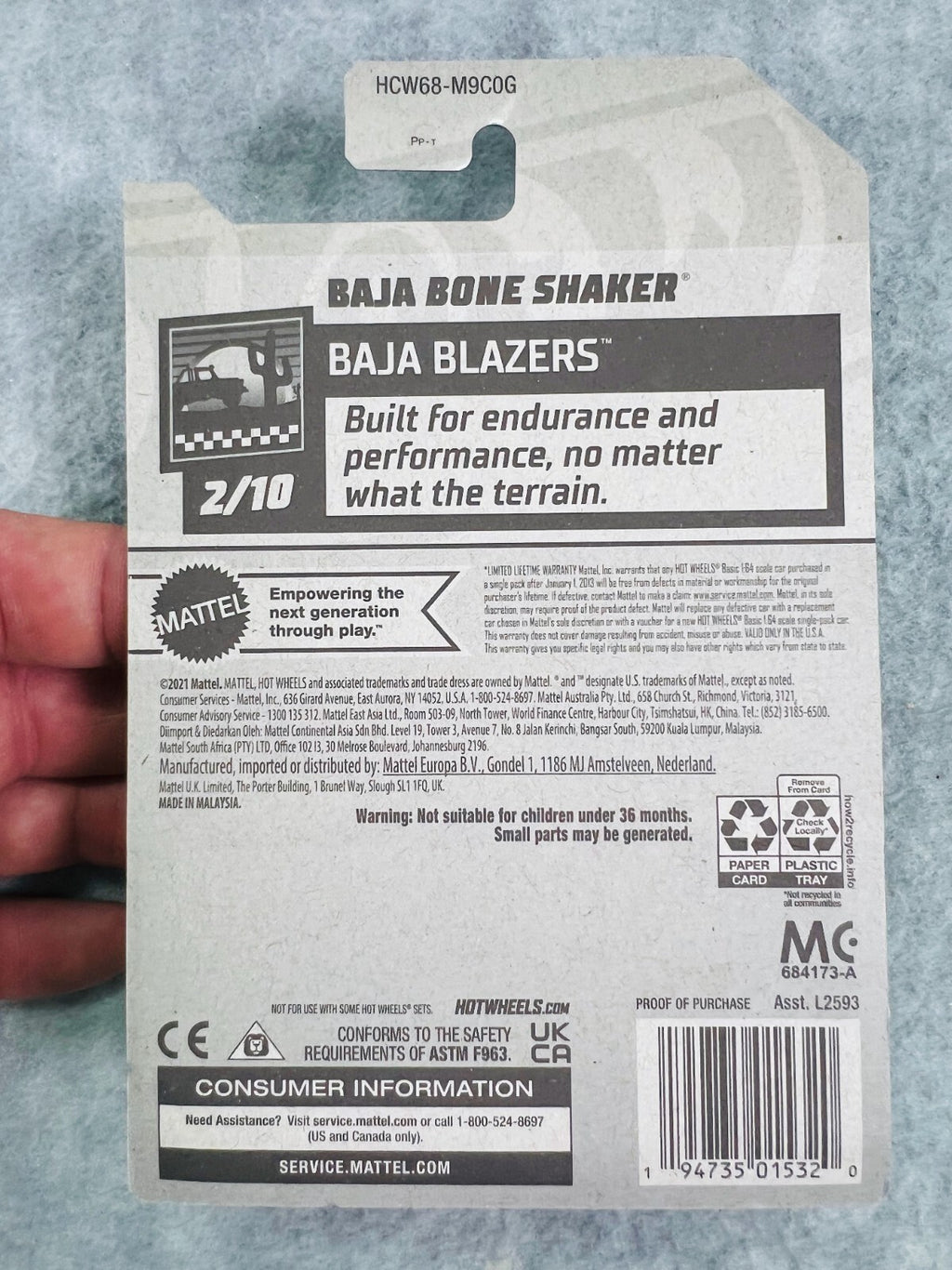 🔥🔥Hot Wheels Blue Baja Bone Shaker #3, Hot Wheels Baja Blazers 2/10 H25🔥🔥