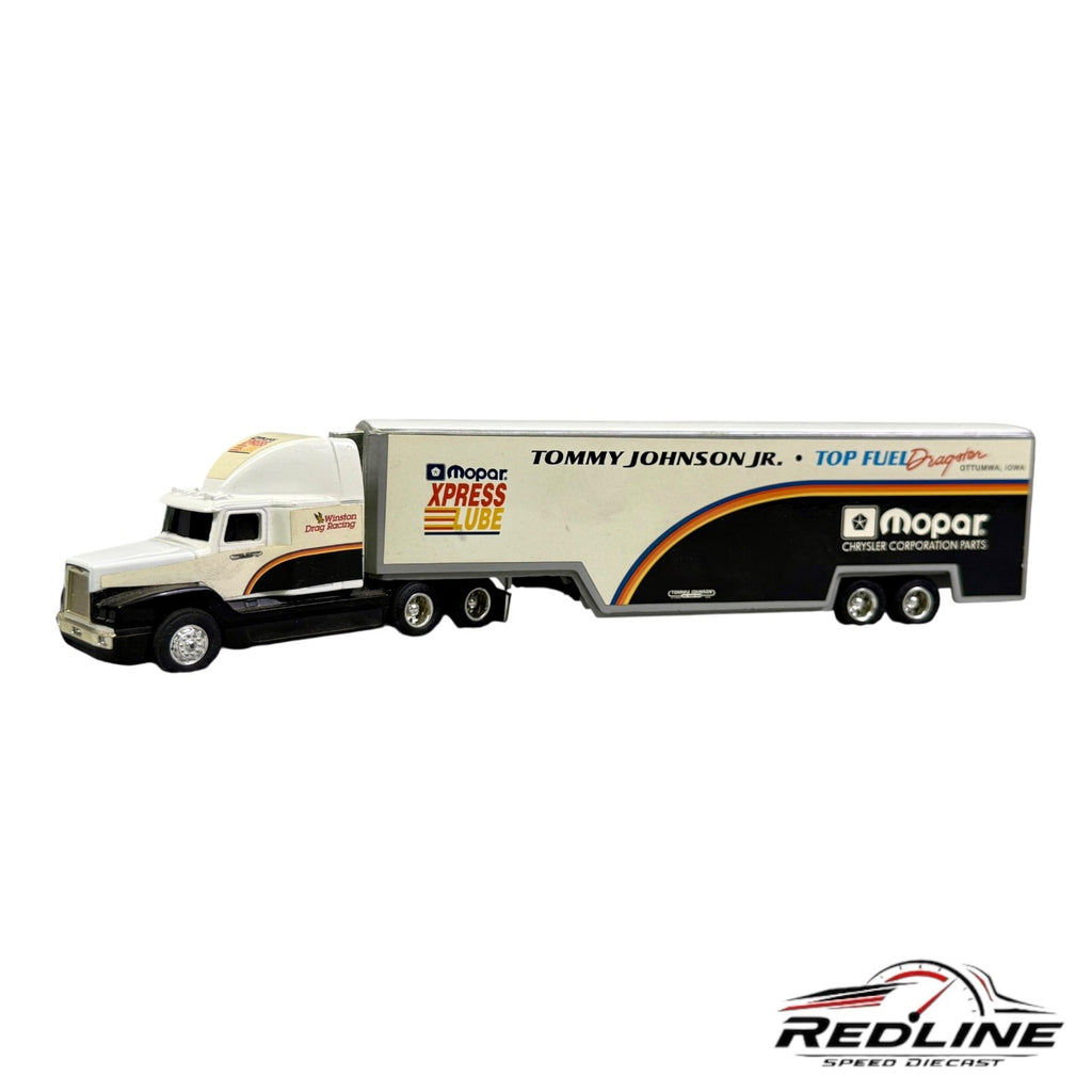 🏁🏁🏁Ertl Tommy Johnson Jr. Mopar Top Fuel Dragster Transporter 1/64🏁🏁🏁