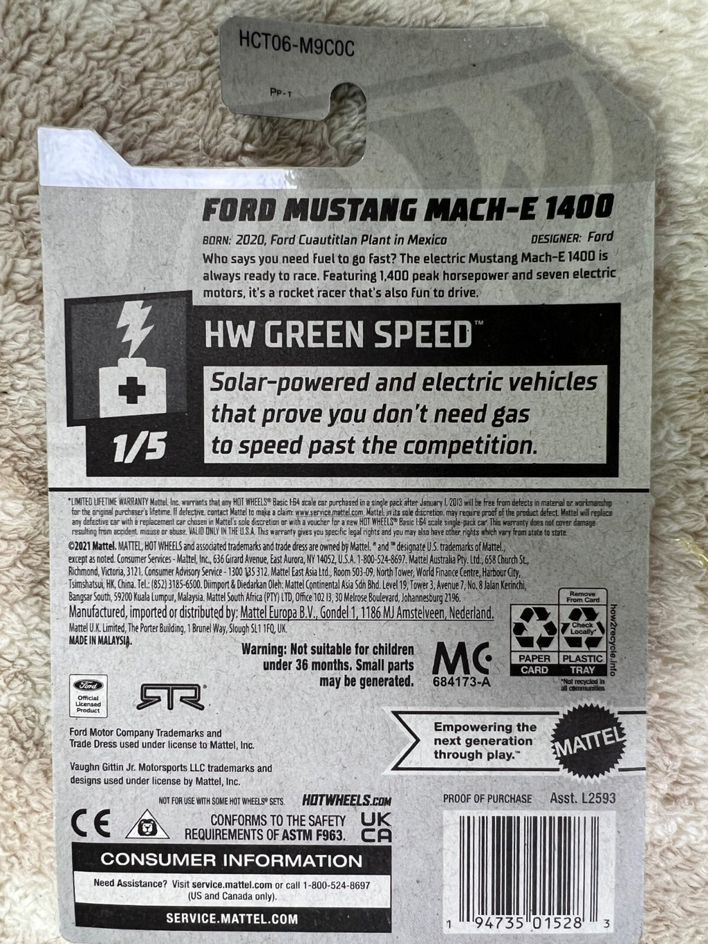🐎🐎🐎Hot Wheels 2022 HW Green Speed White Ford Mustang Mach-E 1400 HW18🐎🐎🐎
