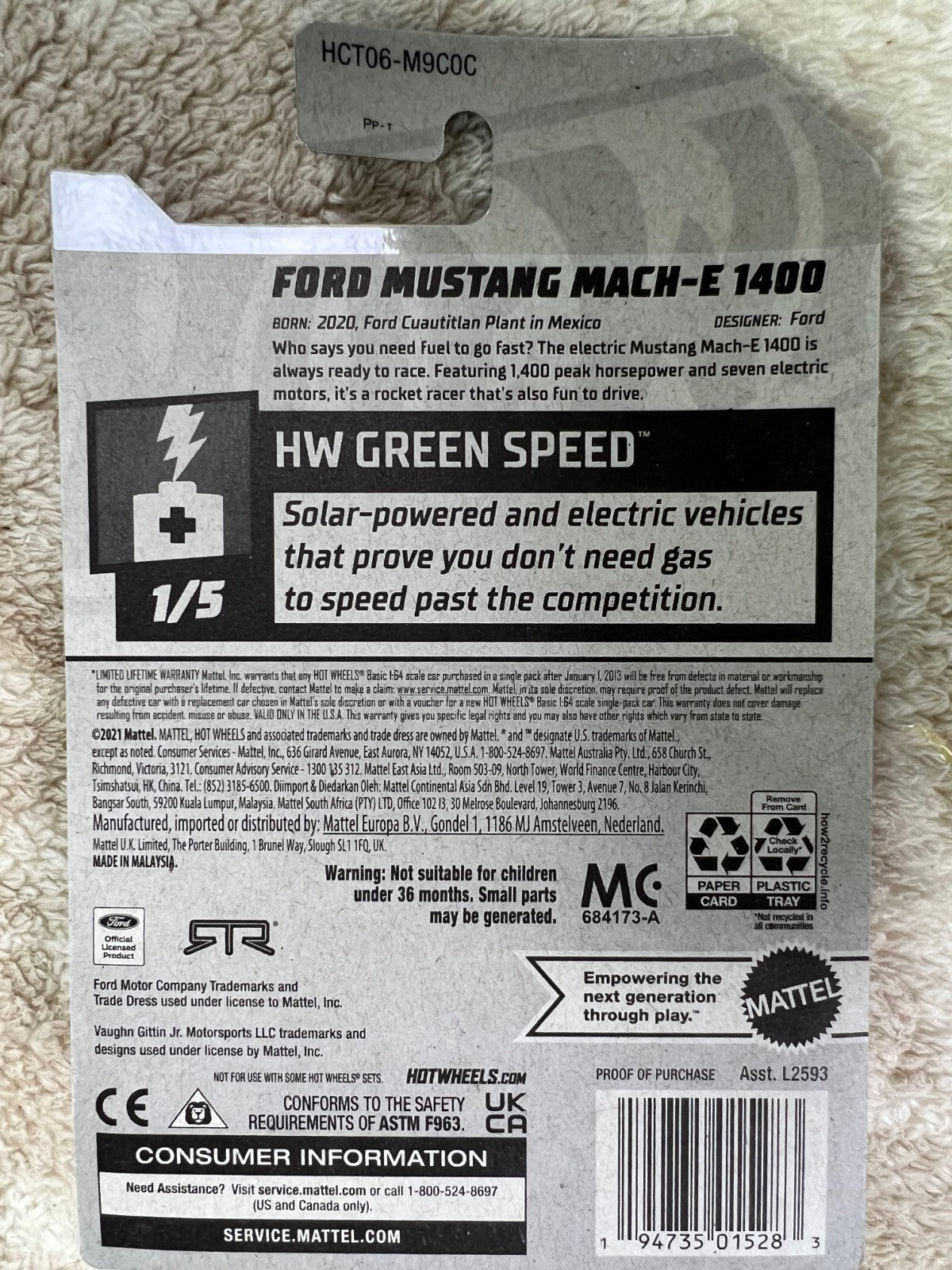 🐎🐎🐎Hot Wheels 2022 HW Green Speed White Ford Mustang Mach-E 1400 HW18🐎🐎🐎