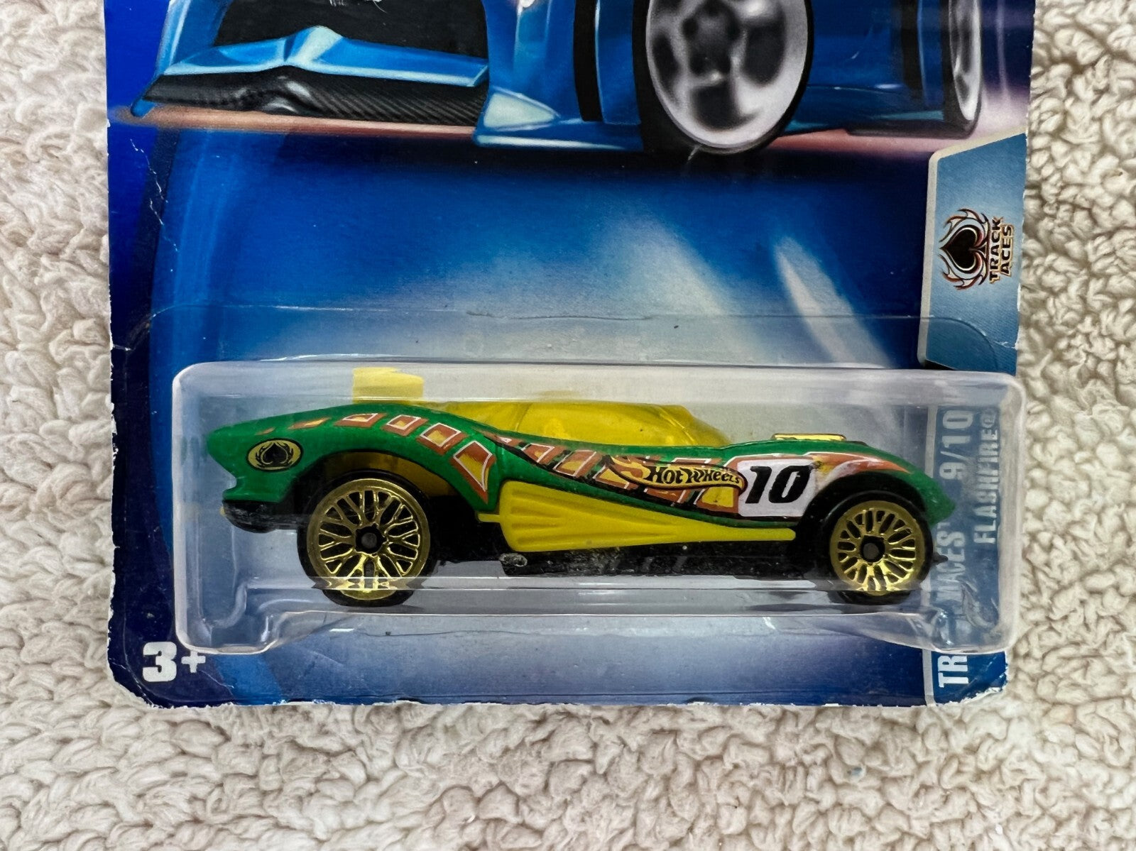 2003 Hot Wheels #185 Track Aces 9/10 FLASHFIRE Green w/Gold Lace Spoke Wheels H2