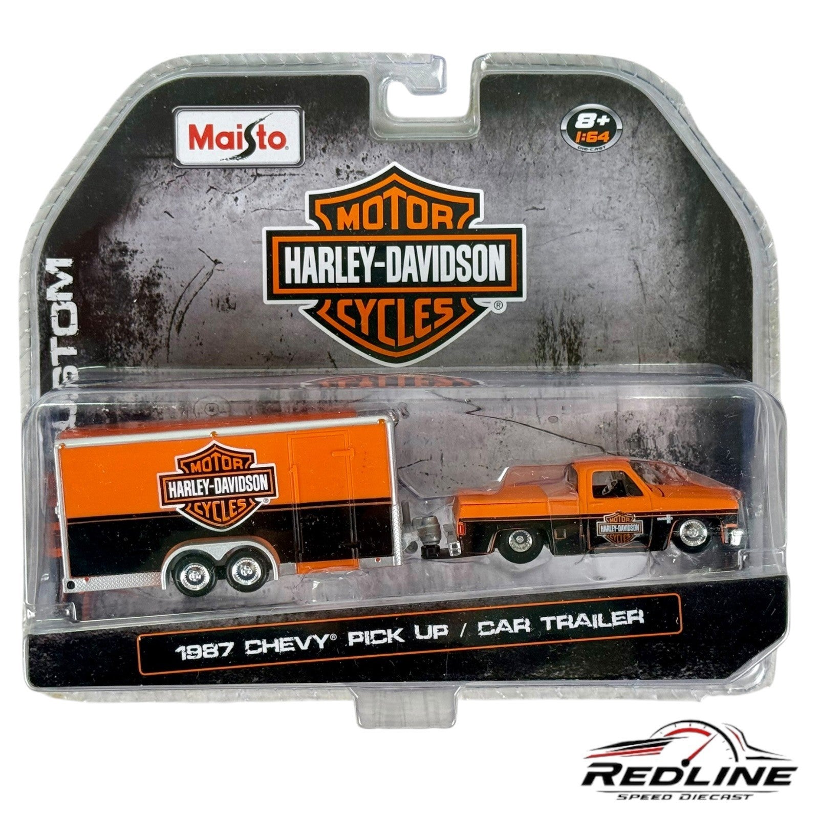 🦅🦅Maisto Harley-Davidson 1987 Chevy Pickup & Trailer Black/ORANGE 1:64 H9🦅🦅