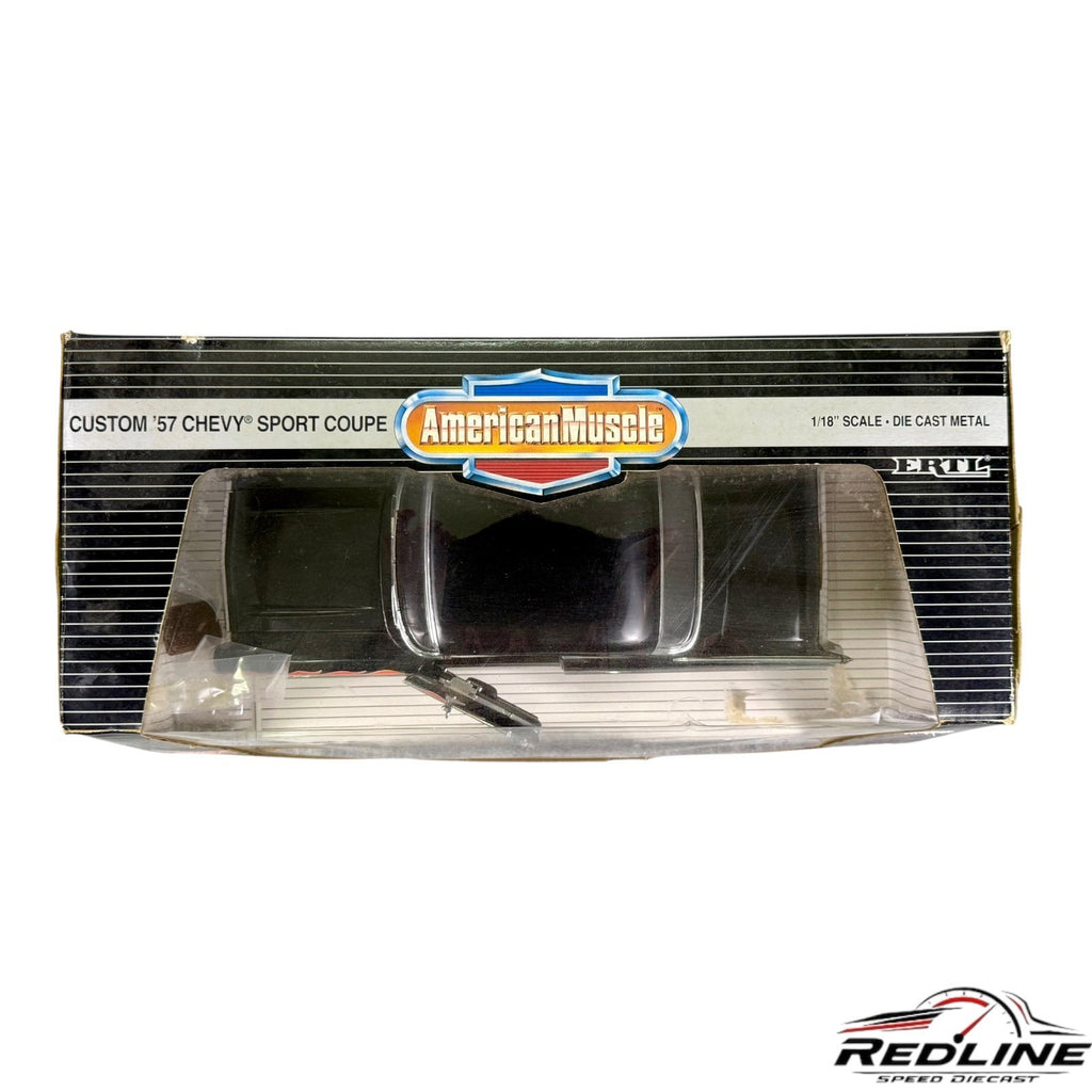 🇺🇸Ertl American Muscle Custom '57 Chevy Sport Coupe Black w/Flames 1:18🇺🇸