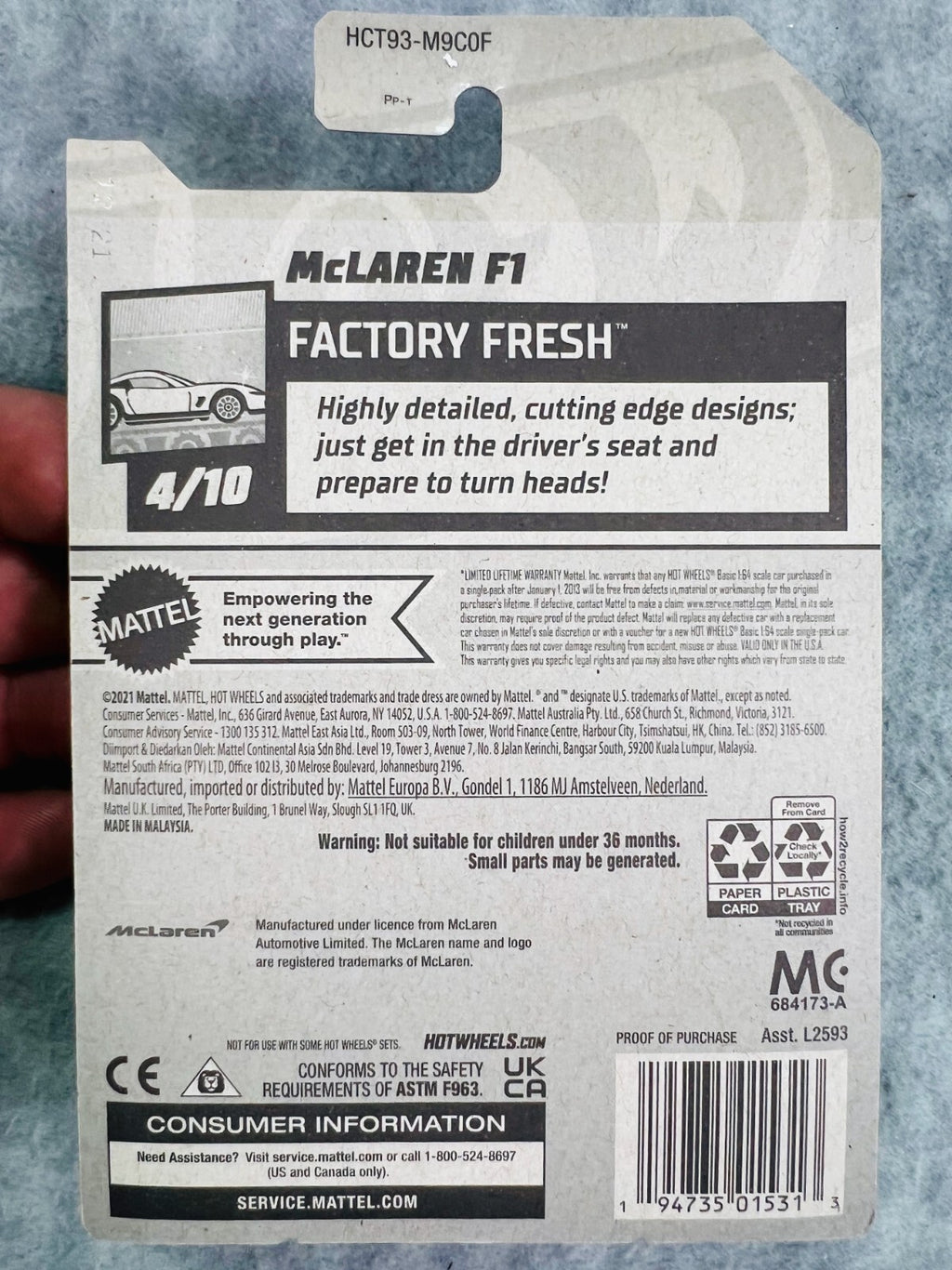🇬🇧🇬🇧🇬🇧Hot Wheels Mclaren F1 Black Factory Fresh 4/10 H25🇬🇧🇬🇧🇬🇧