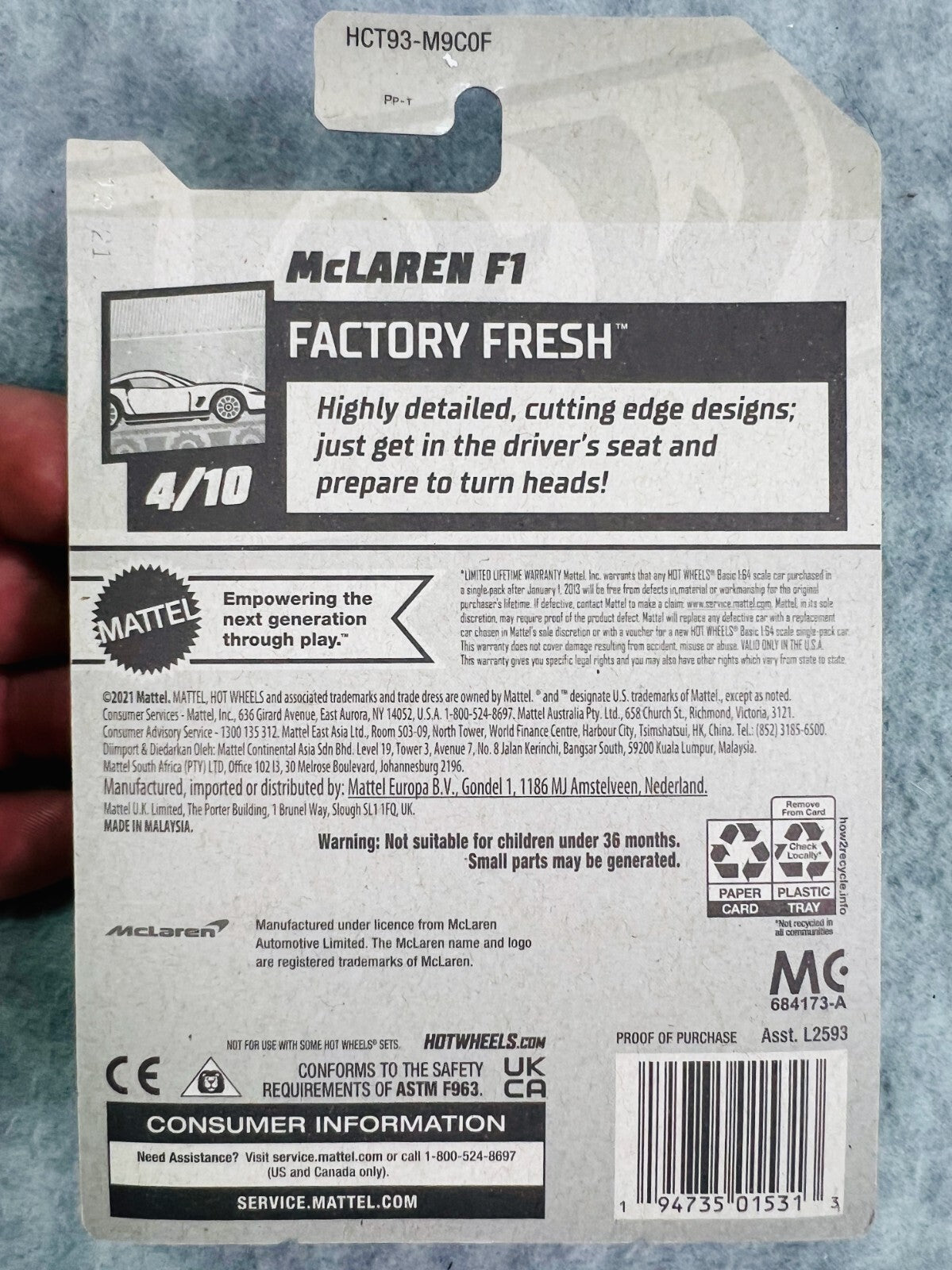 🇬🇧🇬🇧🇬🇧Hot Wheels Mclaren F1 Black Factory Fresh 4/10 H25🇬🇧🇬🇧🇬🇧