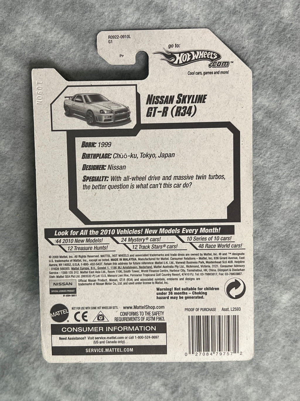 🎌🎌🎌Hot Wheels 2010 New Models Nissan Skyline GT-R R34 Silver HW22🎌🎌🎌