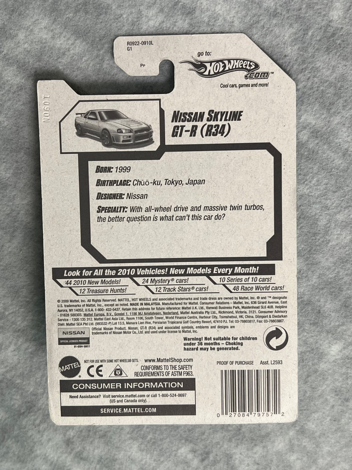 🎌🎌🎌Hot Wheels 2010 New Models Nissan Skyline GT-R R34 Silver HW22🎌🎌🎌
