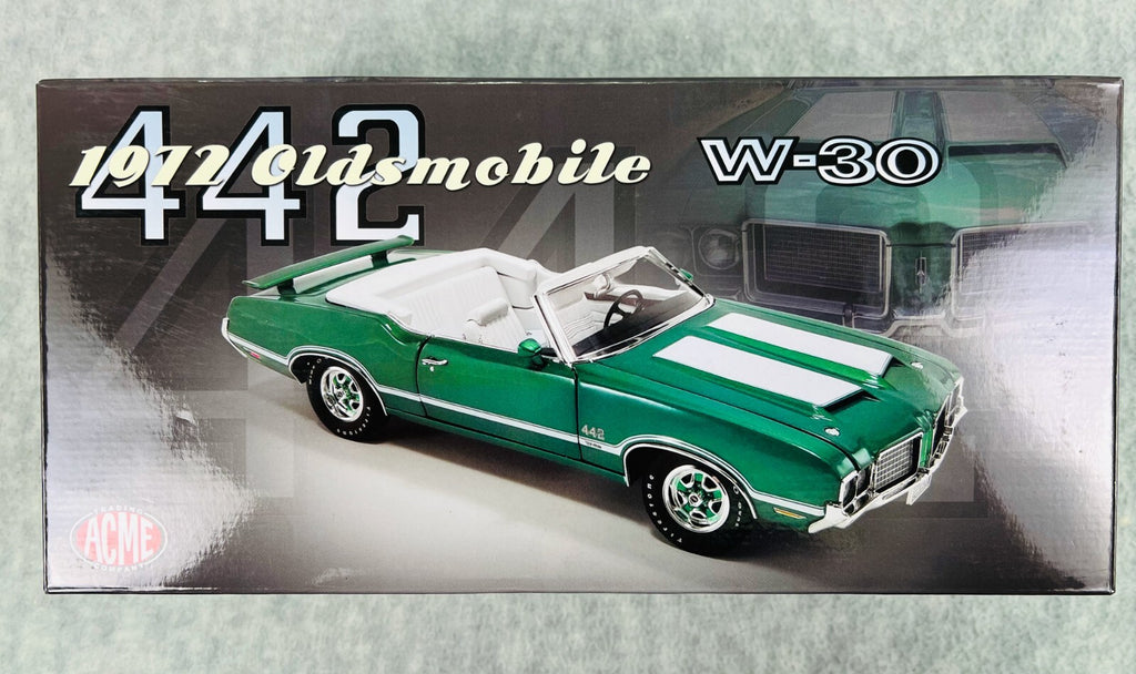 🇺🇸🇺🇸ACME 1972 Oldsmobile 442 W-30 Green Convertible 1:18 Diecast 🇺🇸🇺🇸