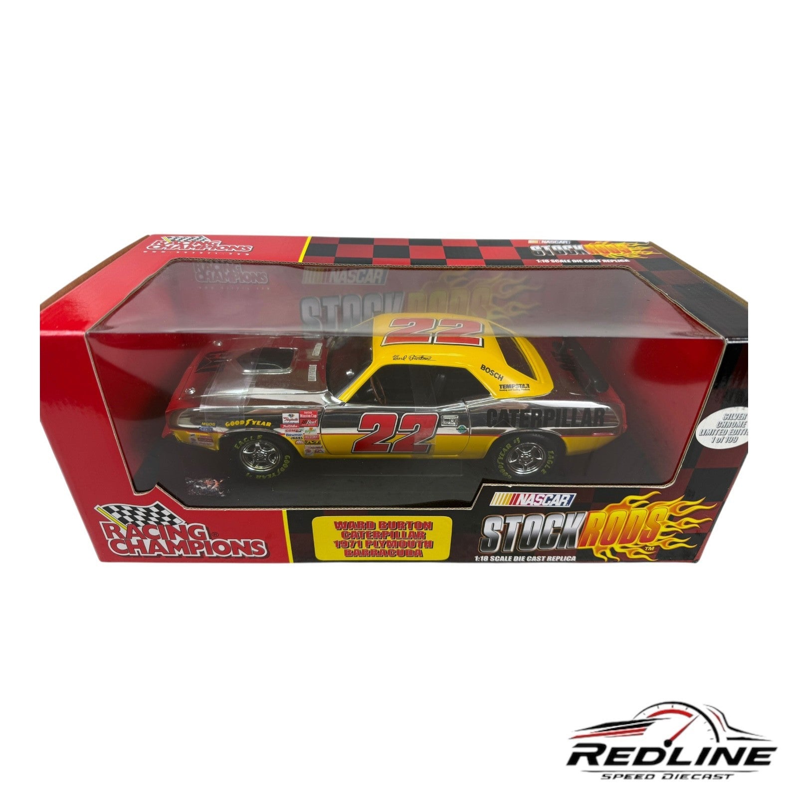 🔥Racing Champions Ward Burton Caterpillar1971 Plymouth Barracuda CHASE 1:18 B3