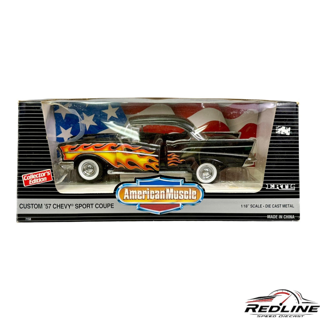 🇺🇸Ertl American Muscle Custom '57 Chevy Sport Coupe Black w/Flames 1:18🇺🇸