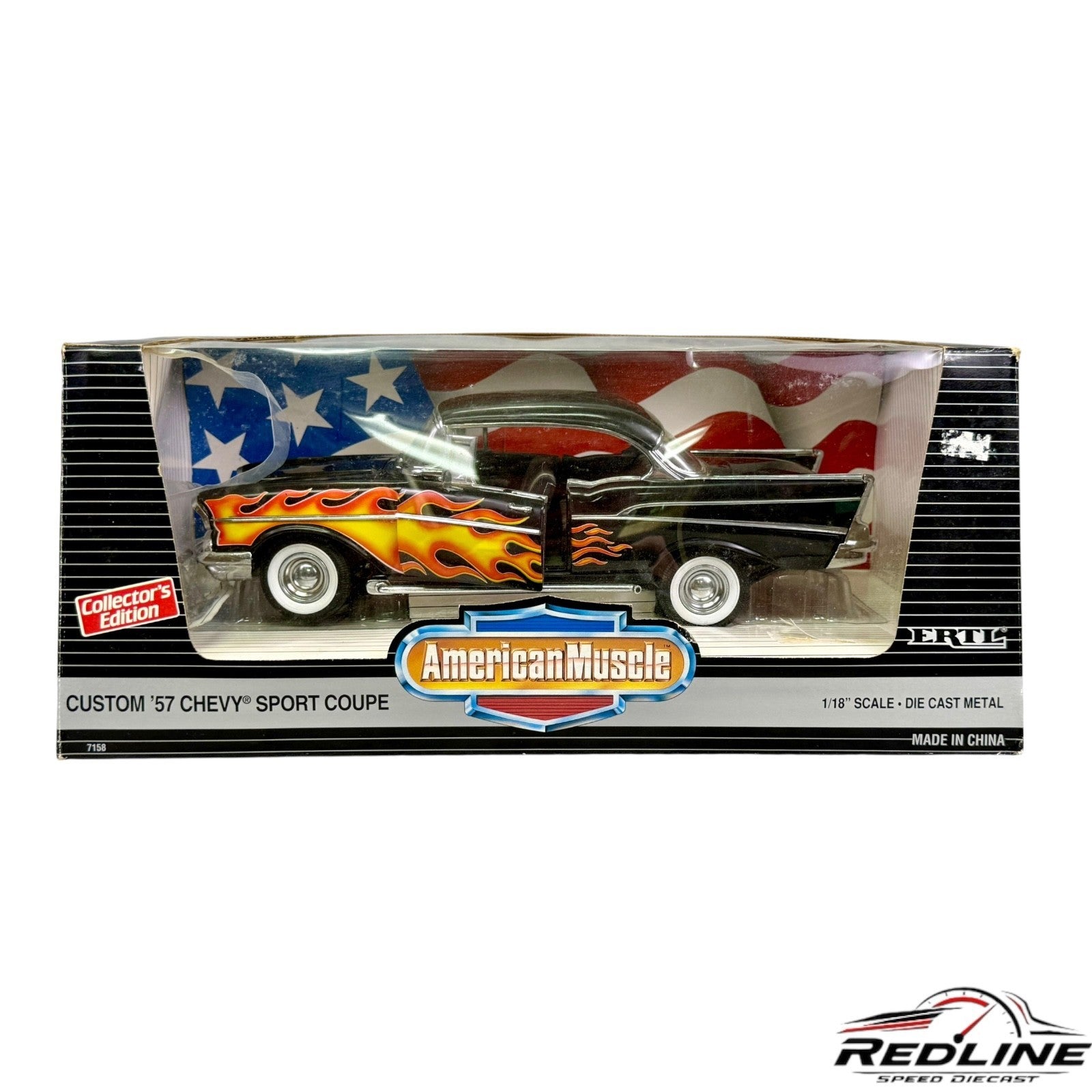 🇺🇸Ertl American Muscle Custom '57 Chevy Sport Coupe Black w/Flames 1:18🇺🇸