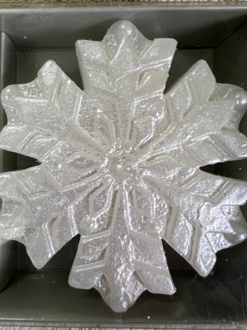 ❄️❄️❄️3 Snowflake Candles White Iridescent Glitter Christmas Winter❄️❄️❄️