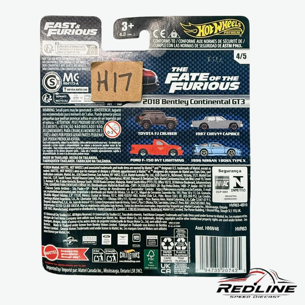 🇮🇹Hot Wheels Premium Fast & Furious 2018 Bentley Continental GT3 H17🇮🇹