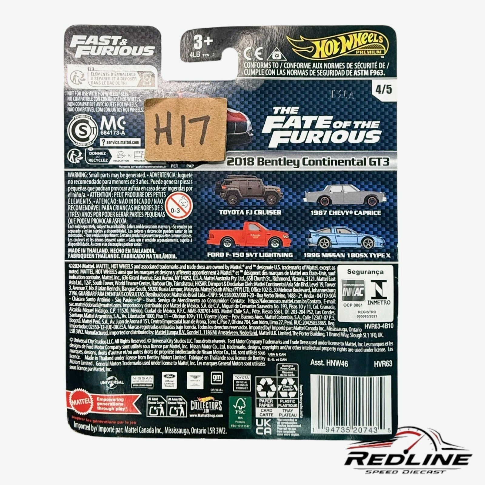 🇮🇹Hot Wheels Premium Fast & Furious 2018 Bentley Continental GT3 H17🇮🇹