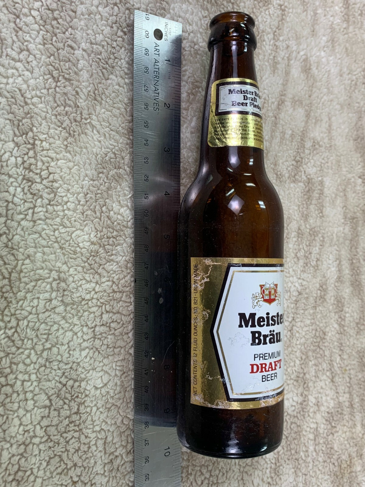 *****Meister Brau Premium Draft Beer Bottle Glass Brown Empty Barware BB01******