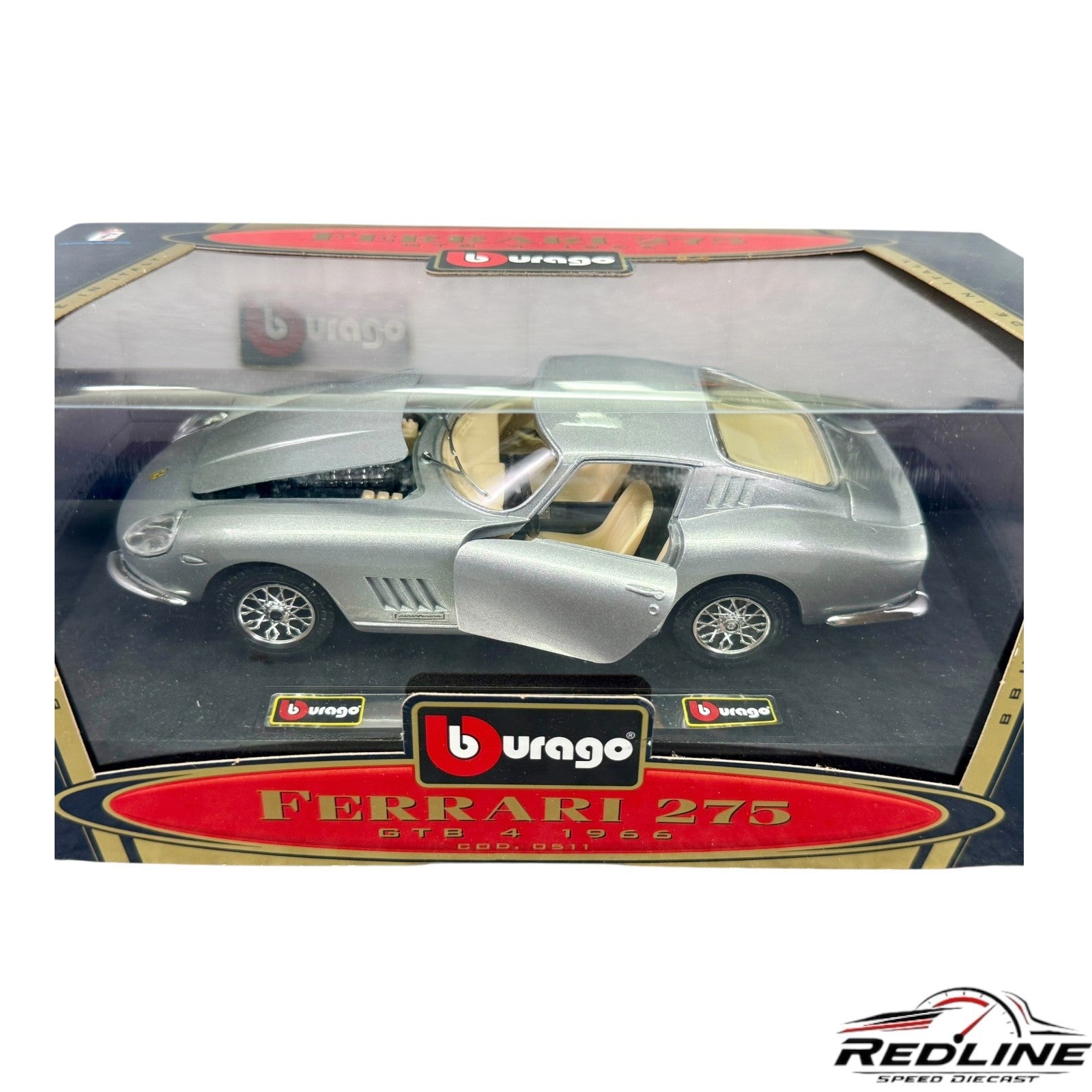 🇮🇹🇮🇹Burago  Ferrari 275 GTB/4 Silver 1966 1/24th Scale Made In Italy🇮🇹🇮🇹