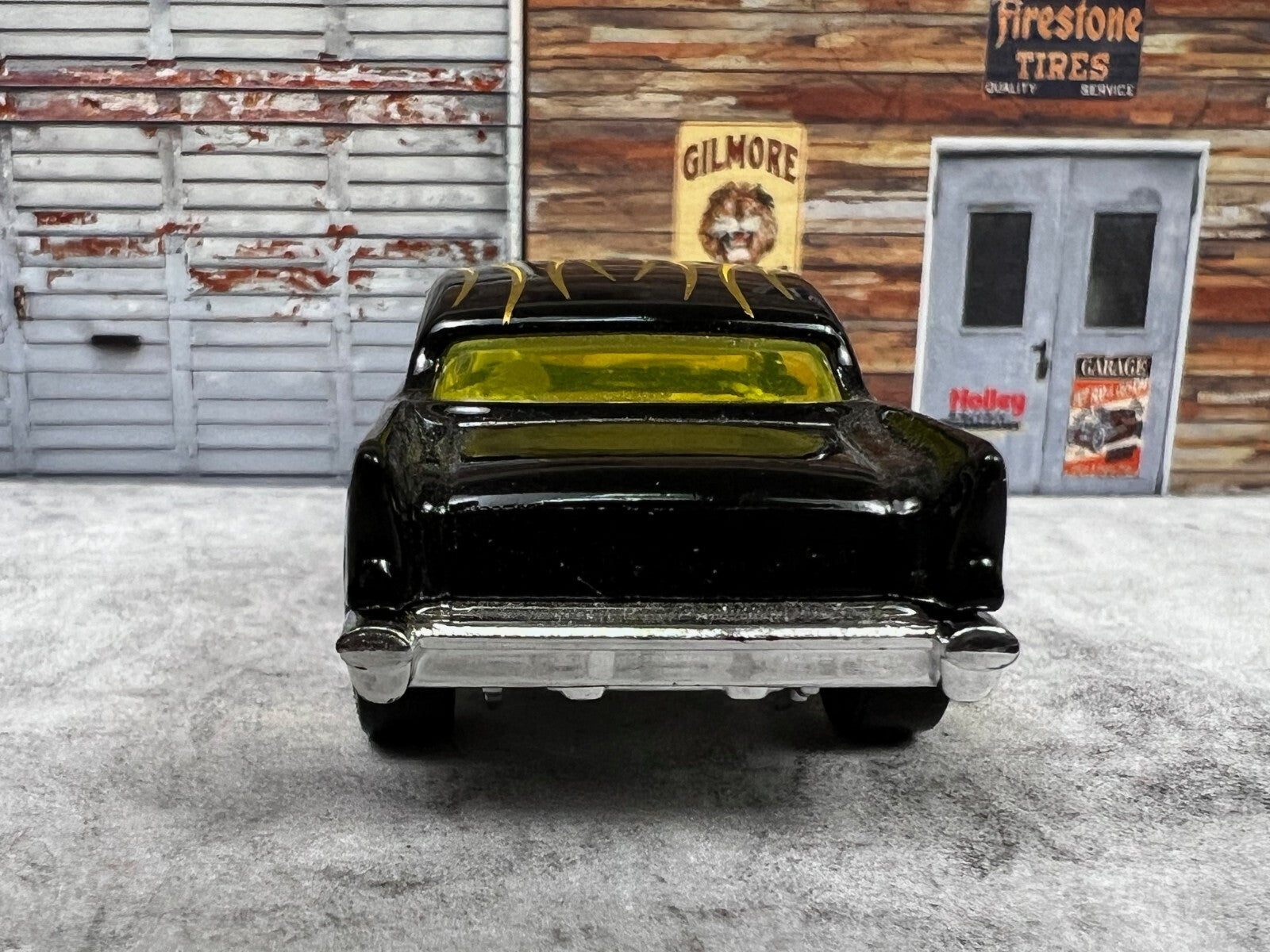 🔥🔥🔥Hot Wheels 57 Chevy Bel Air Black Yellow/Brown Flames  C17🔥🔥🔥