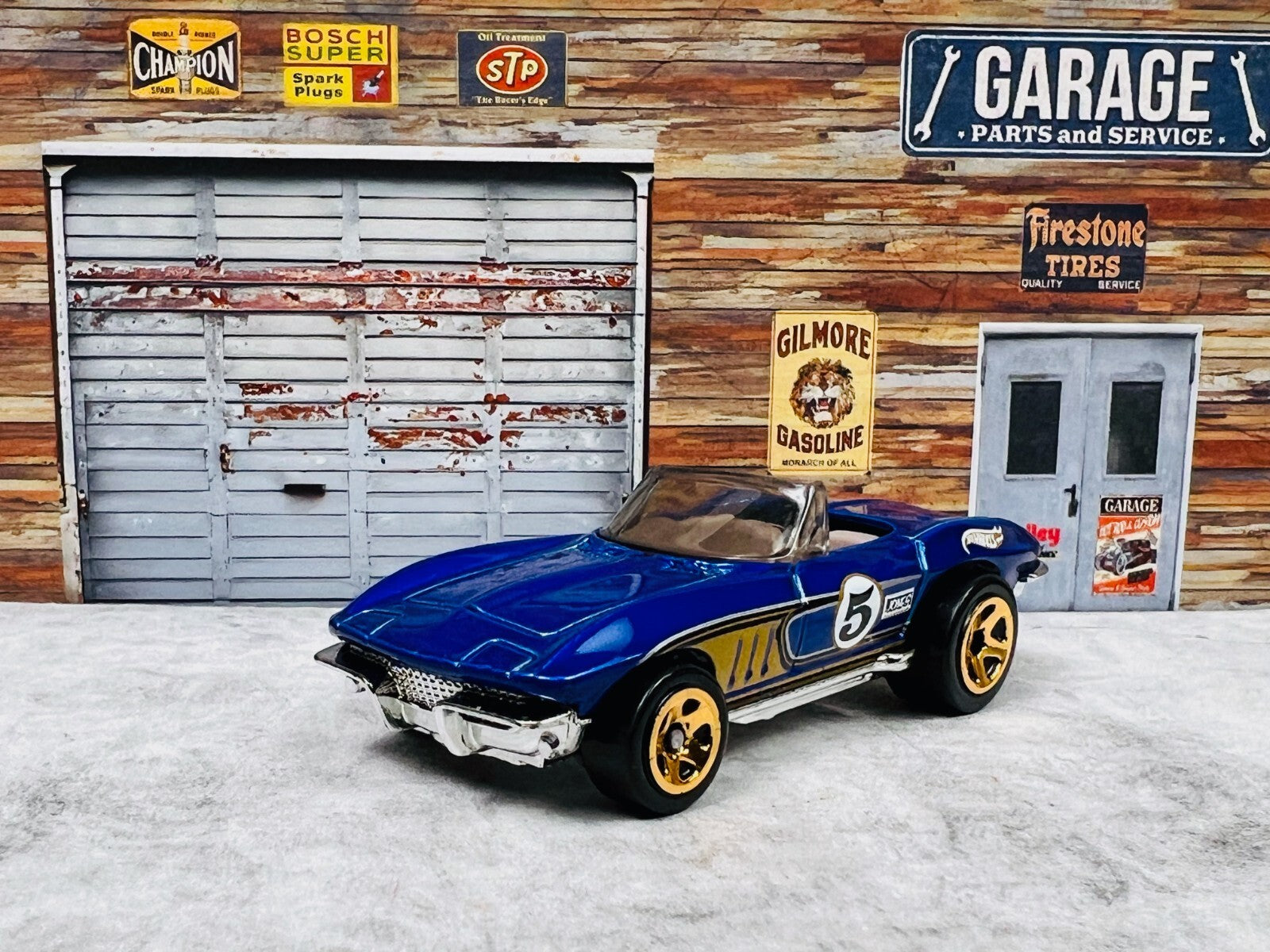 🔥🔥🔥Hot Wheels '65 Corvette Jones Racing #5 1999 Blue C17🔥🔥🔥
