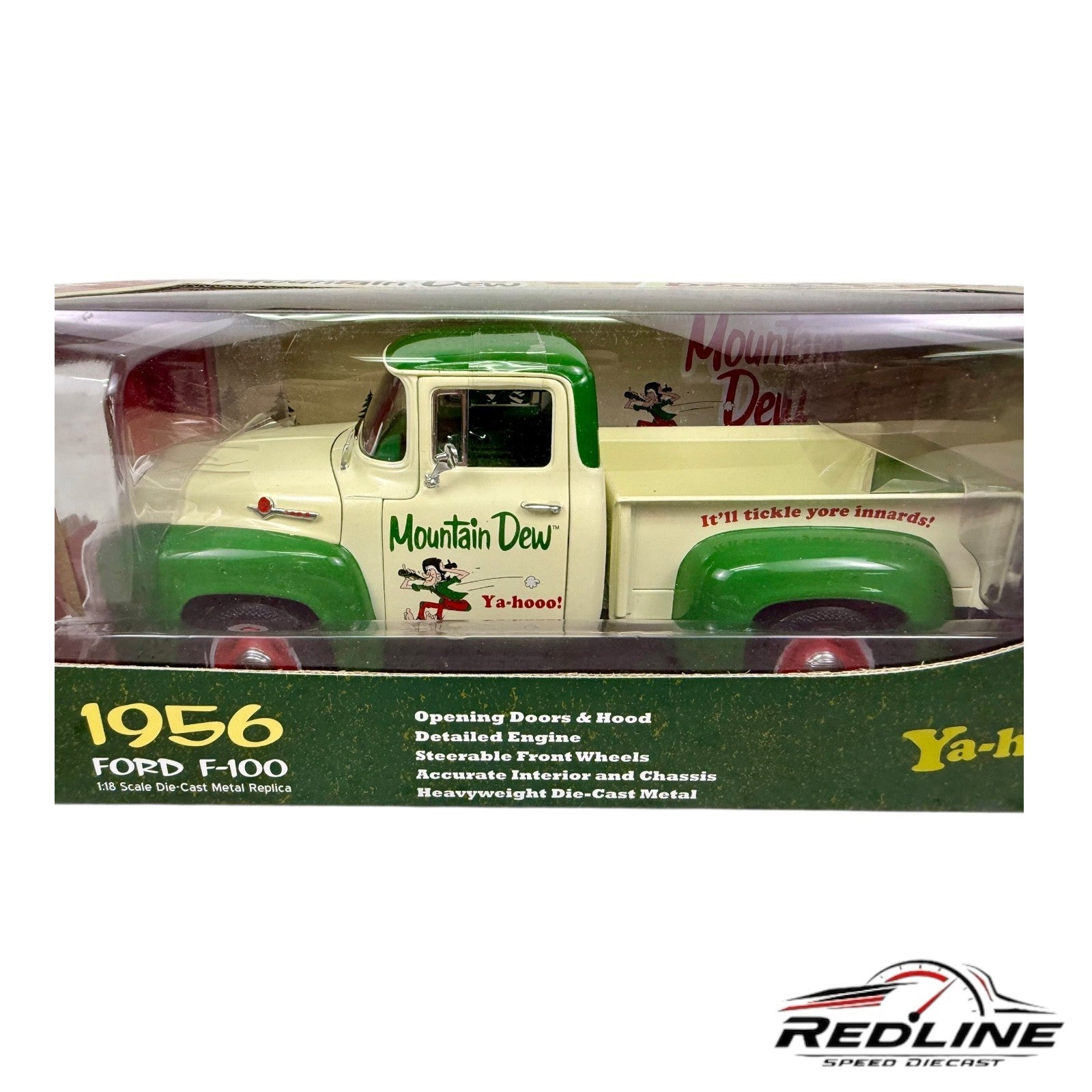 🇺🇸🇺🇸Auto World 1956 Ford F-100 Mountain Dew Beige/Green 1:18 B3🇺🇸🇺🇸
