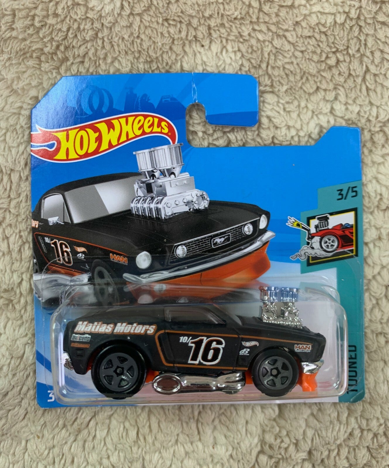 ***************Hot Wheels Tooned '68 MUSTANG SHORT CARD BLACK HW05**************