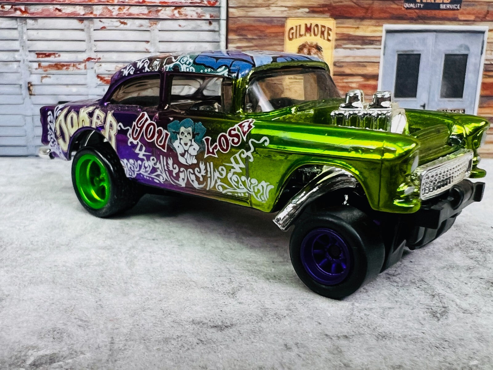 🔥🔥🔥Hot Wheels CUSTOM 55 Chevy Gasser Joker Real Rider's C20🔥🔥🔥