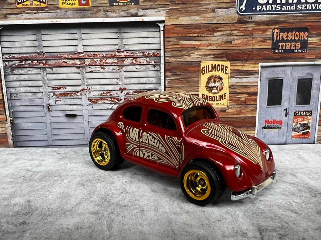🇩🇪Hot Wheels Holiday Racers Red Valentine VW Beetle CUSTOM WHEELS C13🇩🇪