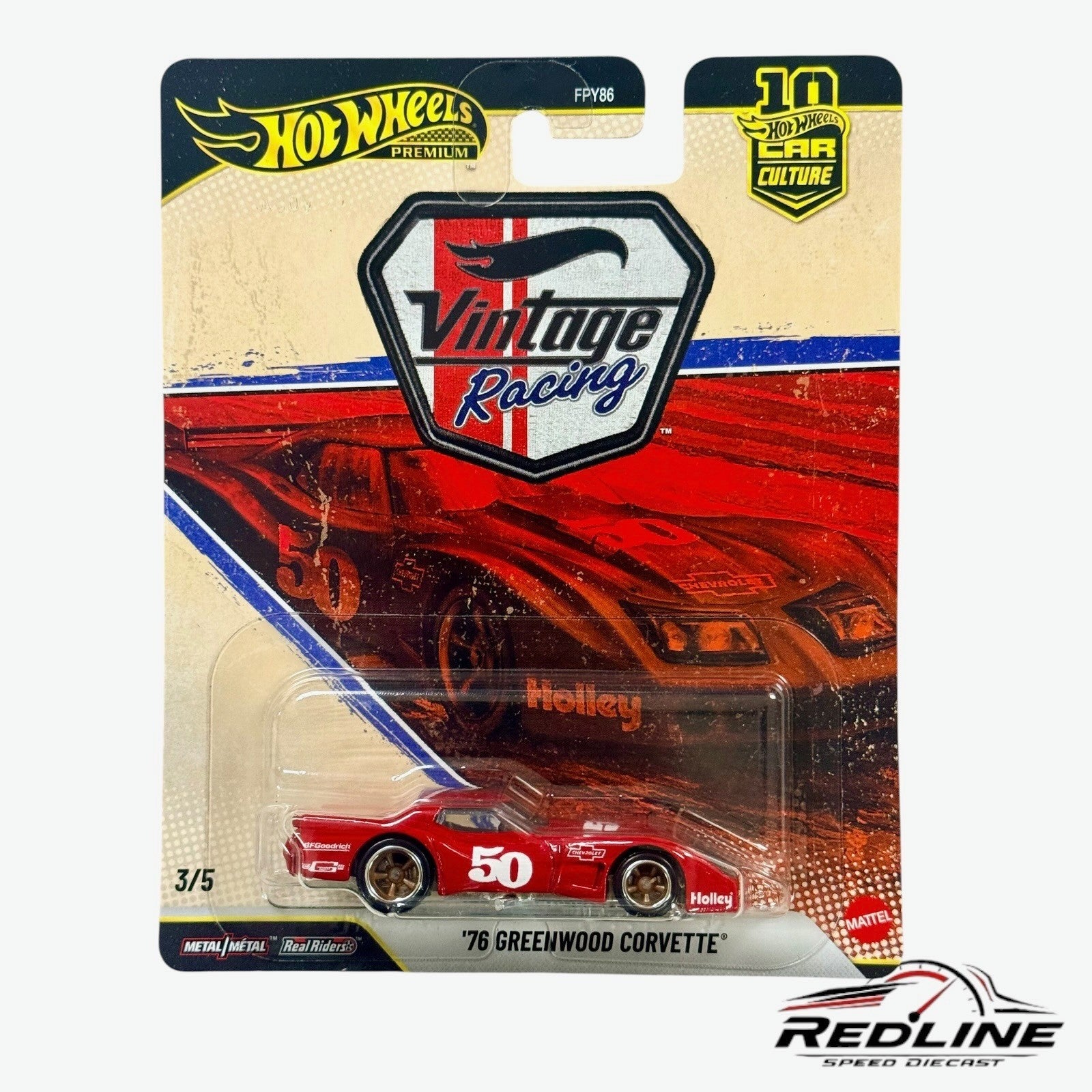 🇺🇸Hot Wheels Premium Car Culture Vintage Racing 76 Greenwood Corvette 1:64🇺🇸