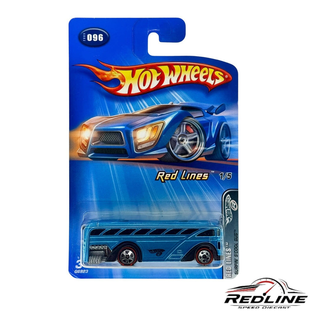 🔥🔥Hot Wheels Red Lines Blue Surfin' S'cool Bus 2005 H28🔥🔥