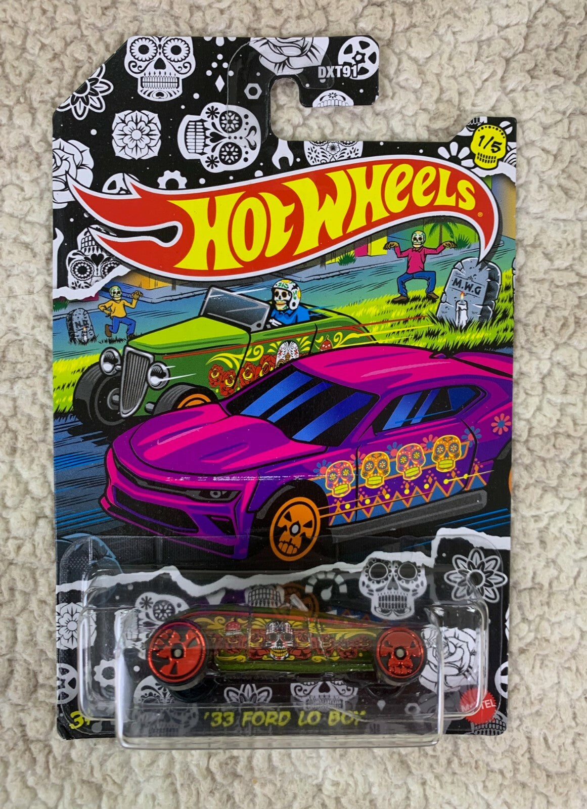 *Hot Wheels '33 FORD LO BOY Green #1 Halloween Day of The Dead New On Card HW06*