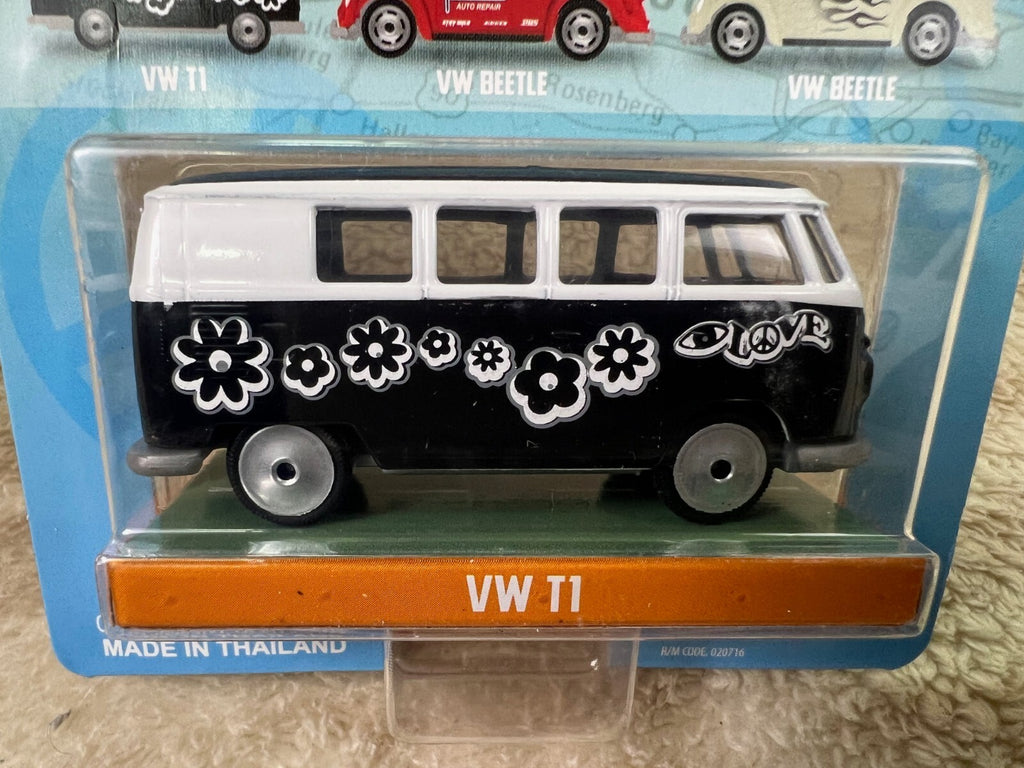 🇩🇪🇩🇪🇩🇪Jada Punch Buggy VW T1 Van Black & White w/Flowers  HW15🇩🇪🇩🇪🇩🇪