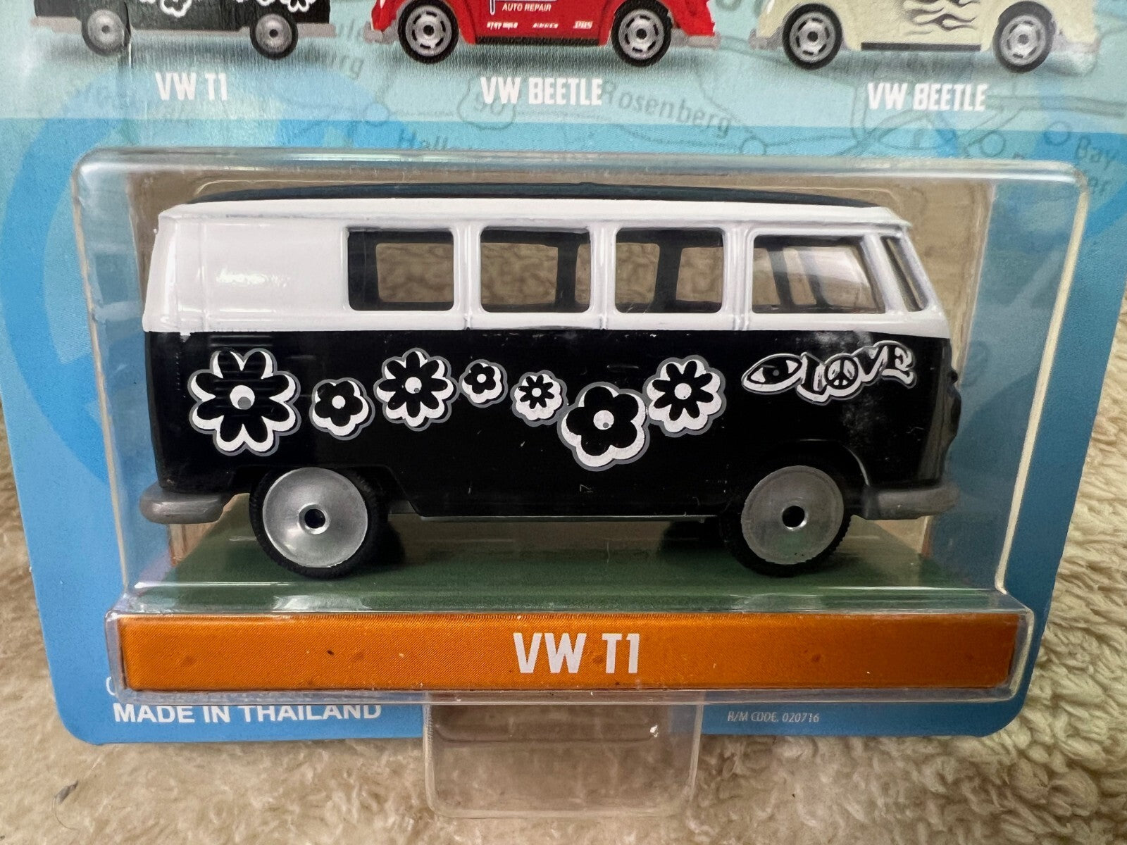 🇩🇪🇩🇪🇩🇪Jada Punch Buggy VW T1 Van Black & White w/Flowers  HW15🇩🇪🇩🇪🇩🇪
