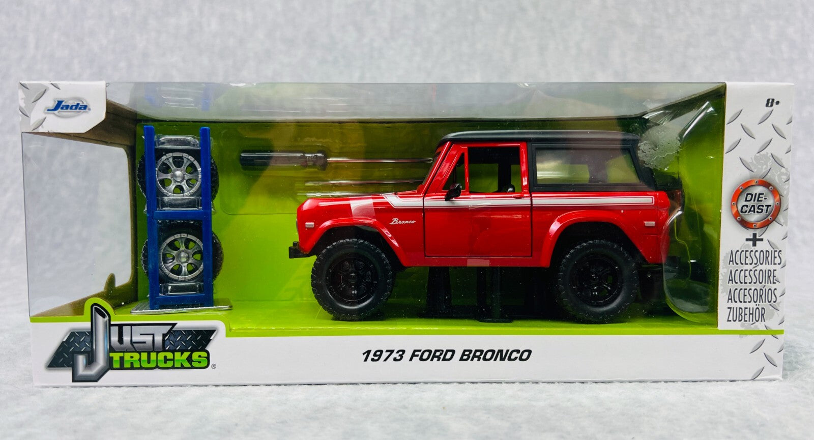🇺🇸JADA Just Trucks '73 Ford Bronco Hard Top Red w/Extra Wheels 1/24th 🇺🇸